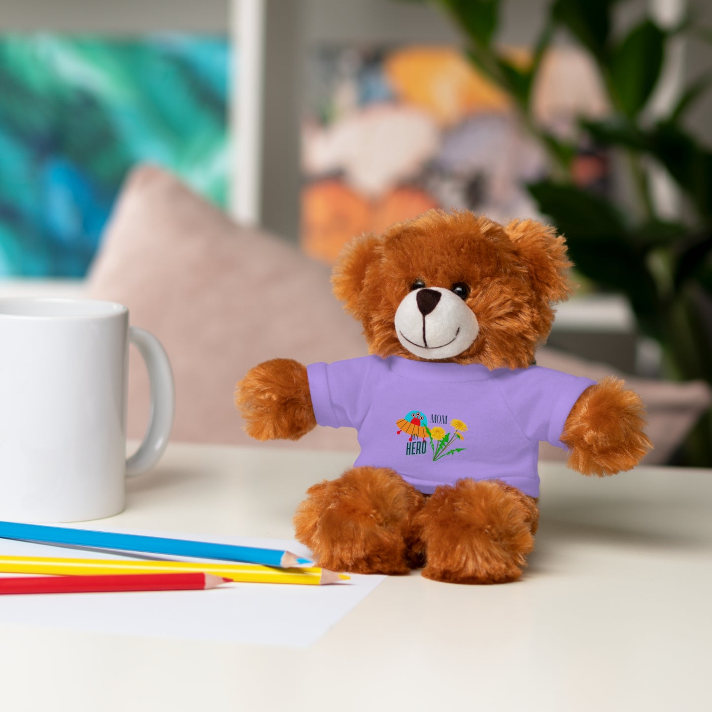 MOM is my Hero Stuffed Animal Tee Bear - Perfect Gift for Kids & Celebrations