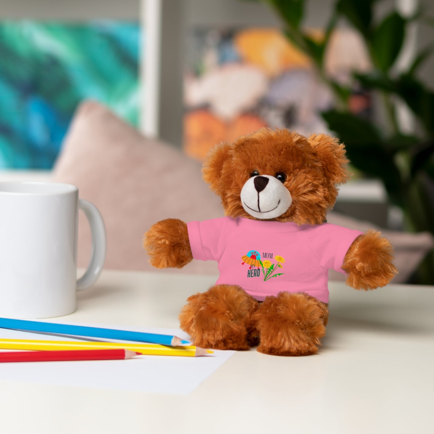 MOM is my Hero Stuffed Animal Tee Bear - Perfect Gift for Kids & Celebrations