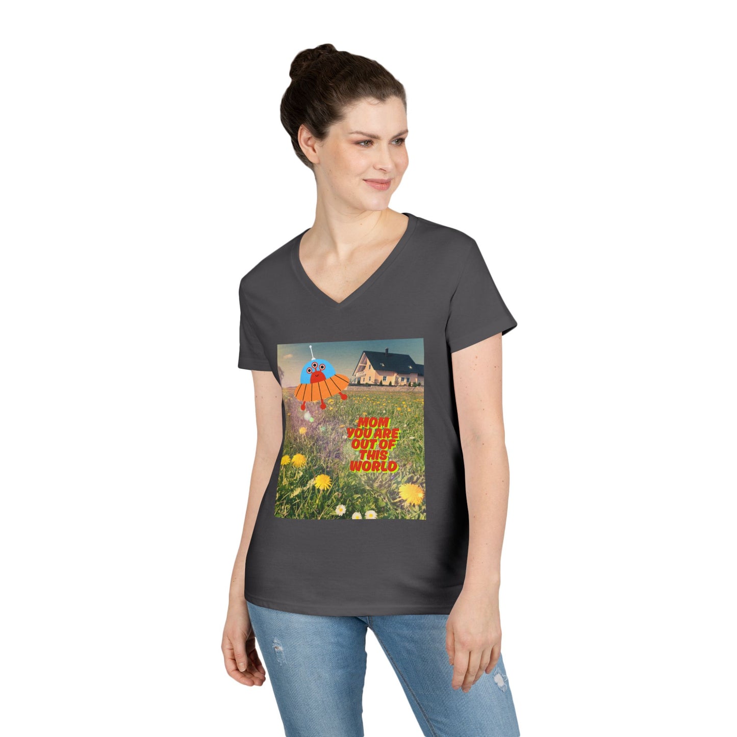 Out of This World Ladies' V-Neck T-Shirt with UFO Design