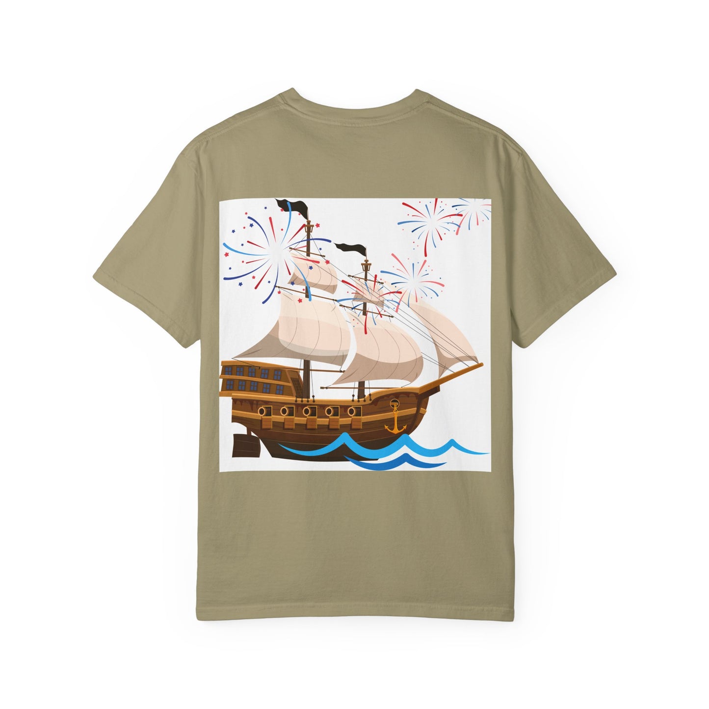 4th of July Patriotic Graphic T-Shirt, Unisex Independence Day Tee, Ship and Statue Art Tee, Summer BBQ Shirt, USA Celebration Top