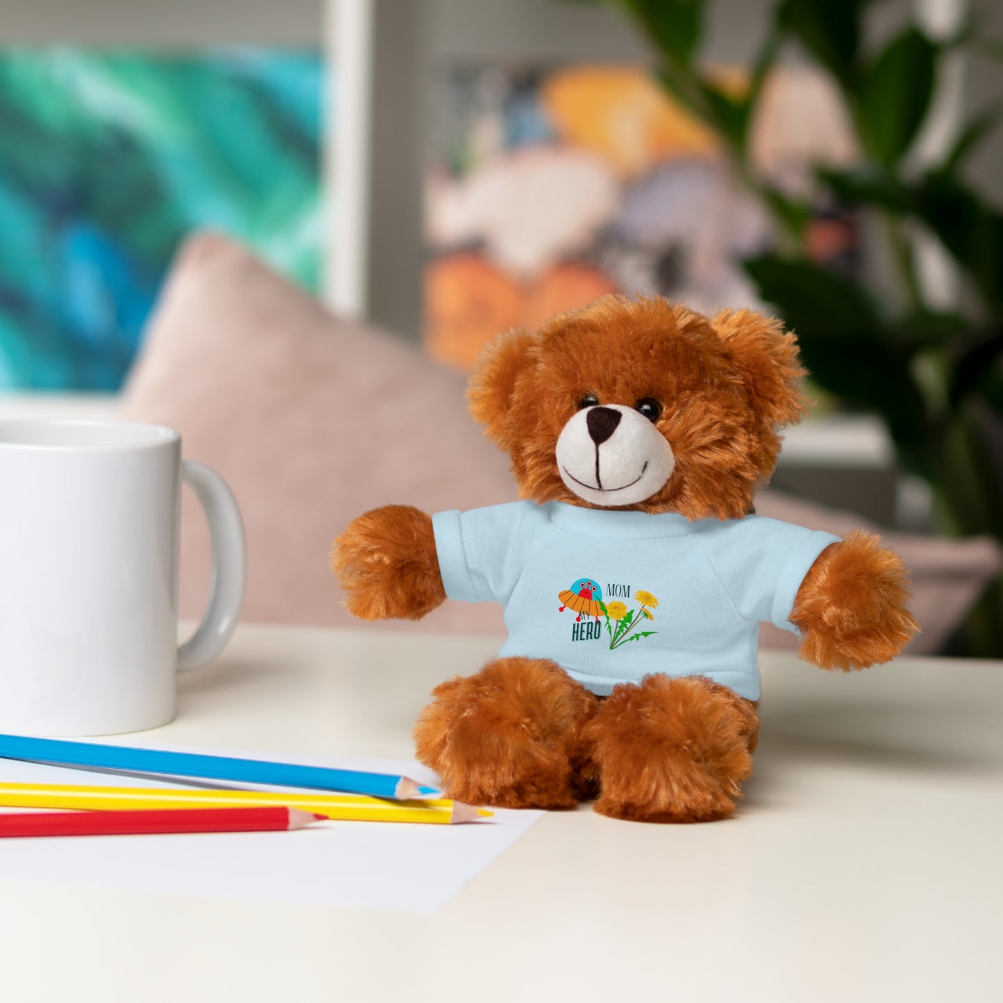 MOM is my Hero Stuffed Animal Tee Bear - Perfect Gift for Kids & Celebrations