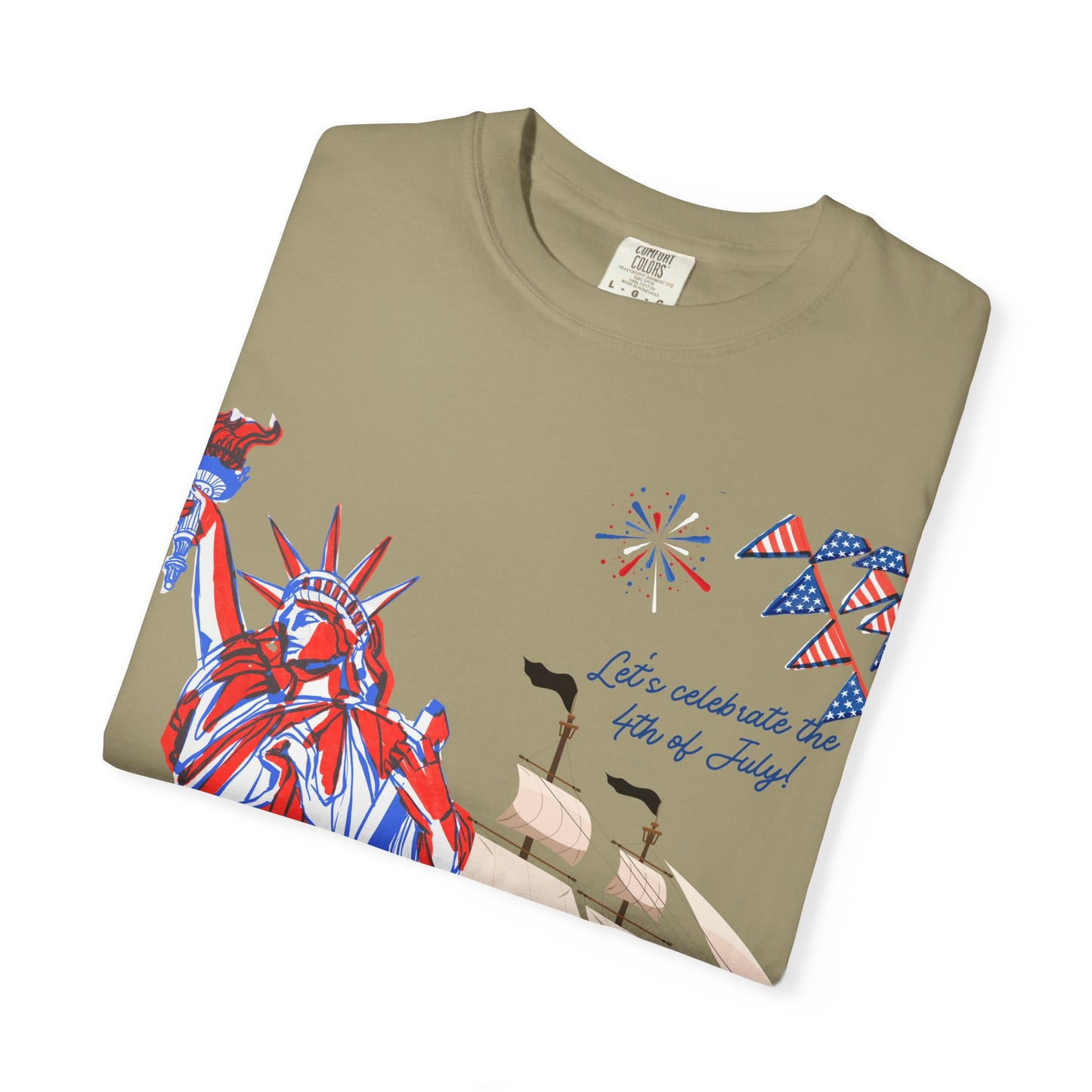 4th of July Patriotic Graphic T-Shirt, Unisex Independence Day Tee, Ship and Statue Art Tee, Summer BBQ Shirt, USA Celebration Top