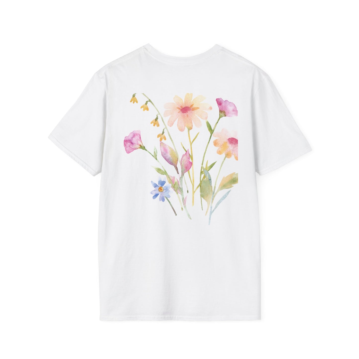 Happy Easter Unisex Softstyle T-Shirt with Floral Back Design