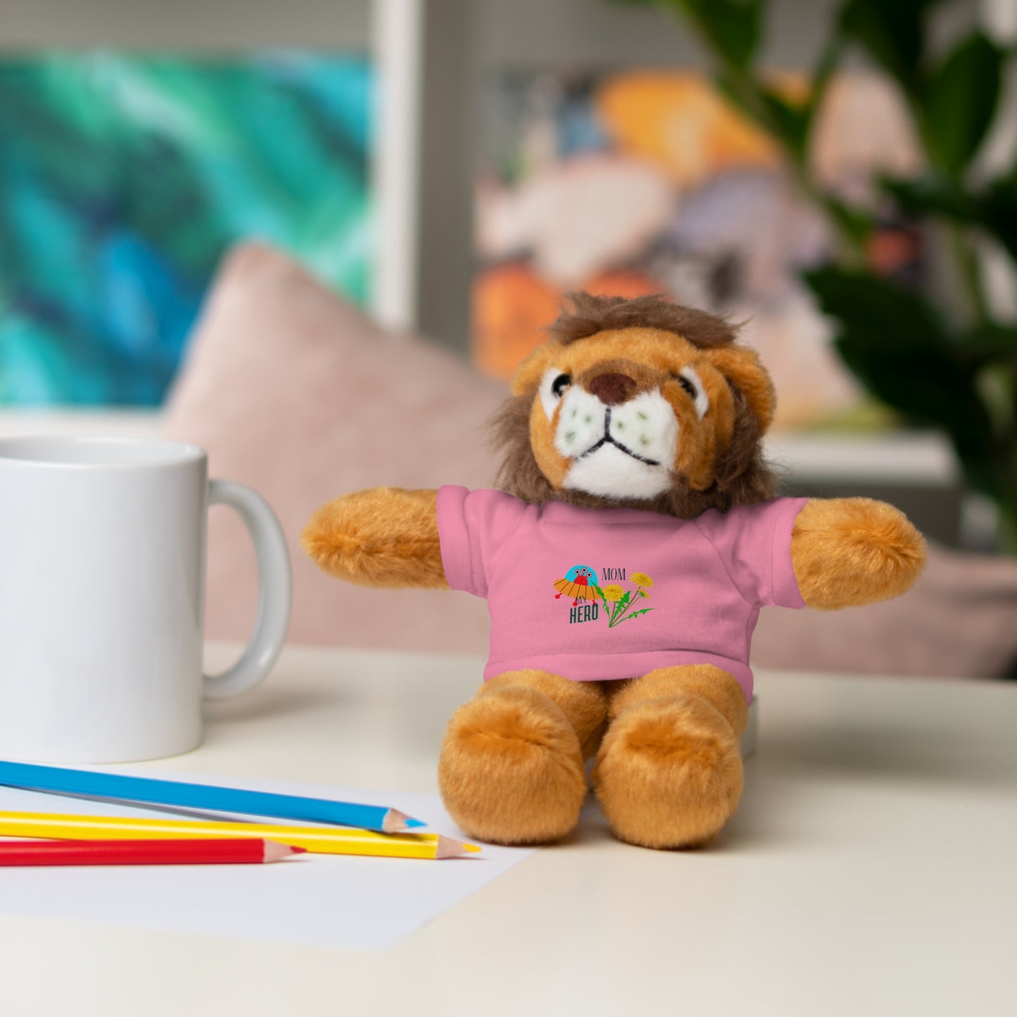 MOM is my Hero Stuffed Animal Tee Bear - Perfect Gift for Kids & Celebrations