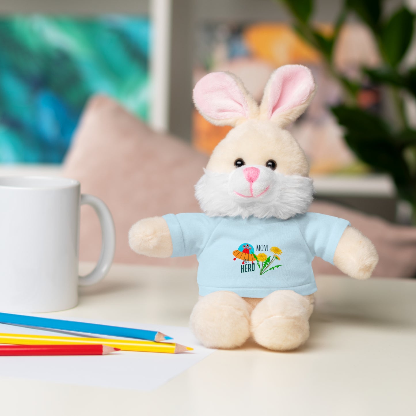MOM is my Hero Stuffed Animal Tee Bear - Perfect Gift for Kids & Celebrations