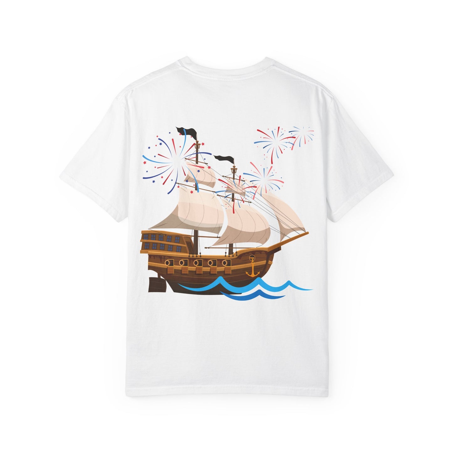 4th of July Patriotic Graphic T-Shirt, Unisex Independence Day Tee, Ship and Statue Art Tee, Summer BBQ Shirt, USA Celebration Top