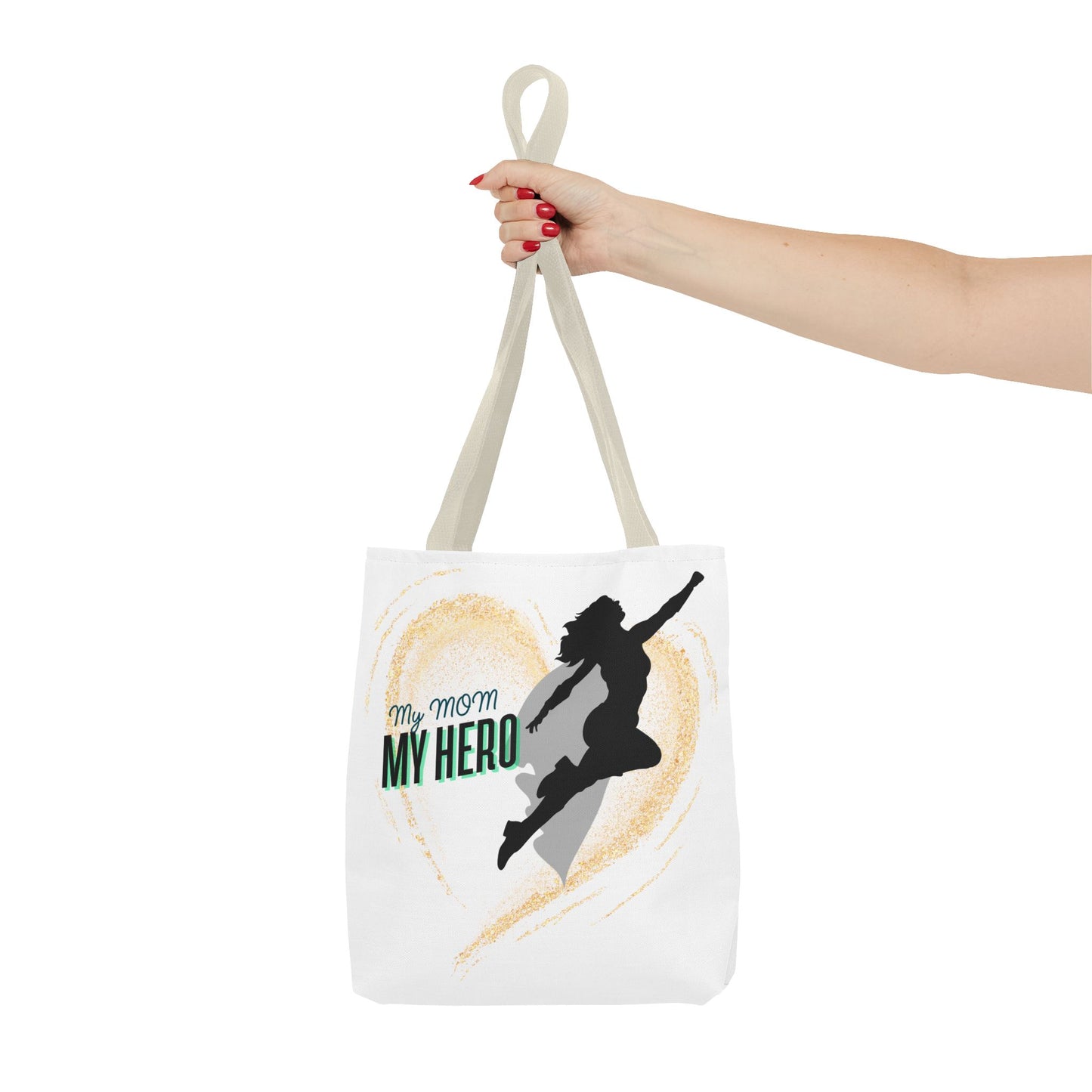 My Mom, My Hero Tote Bag - Heart Design for Mother's Day and Everyday Use