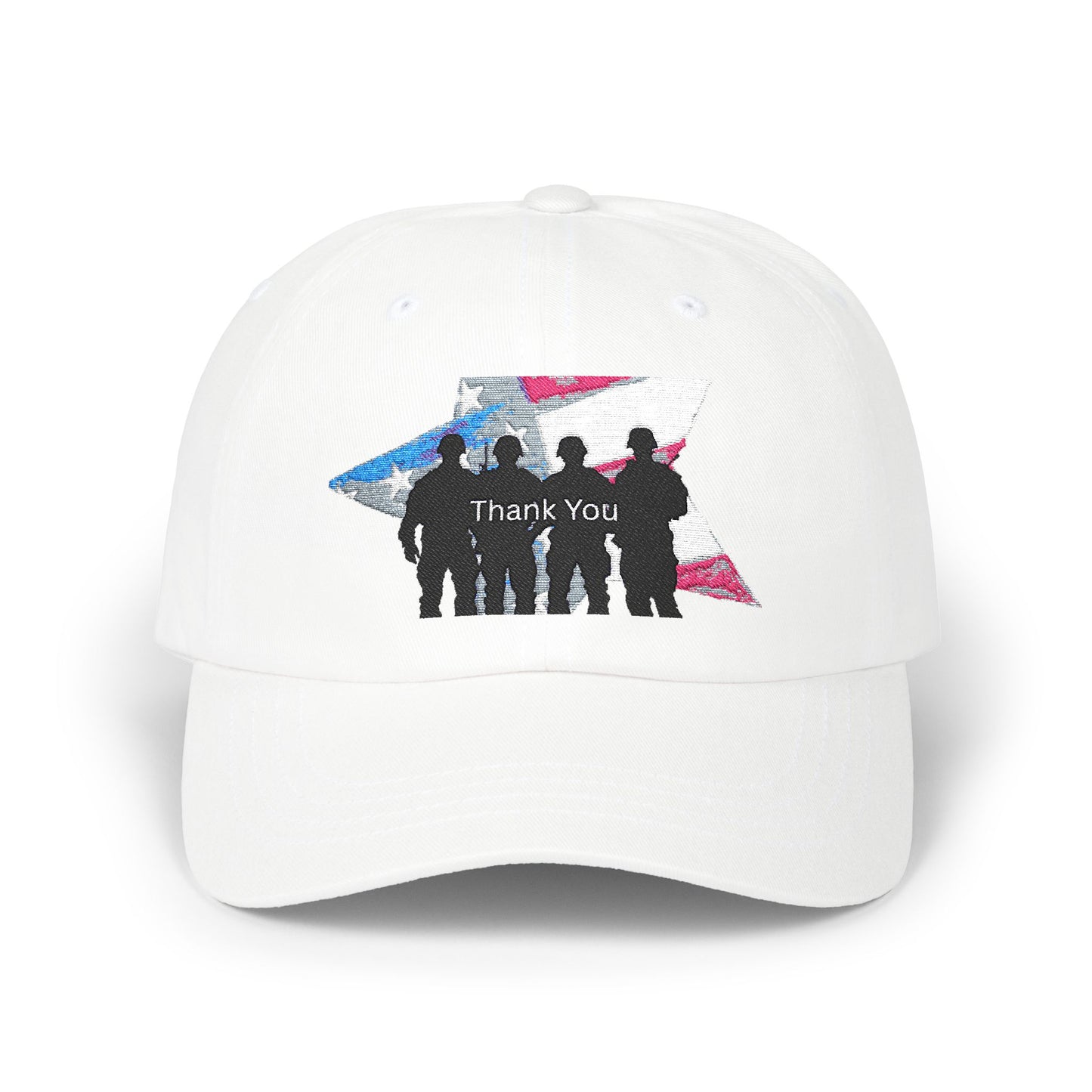 Patriotic Thank You Dad Cap - Adjustable White Baseball Hat, Gift for Dads, Memorial Day, Father's Day, Everyday Wear