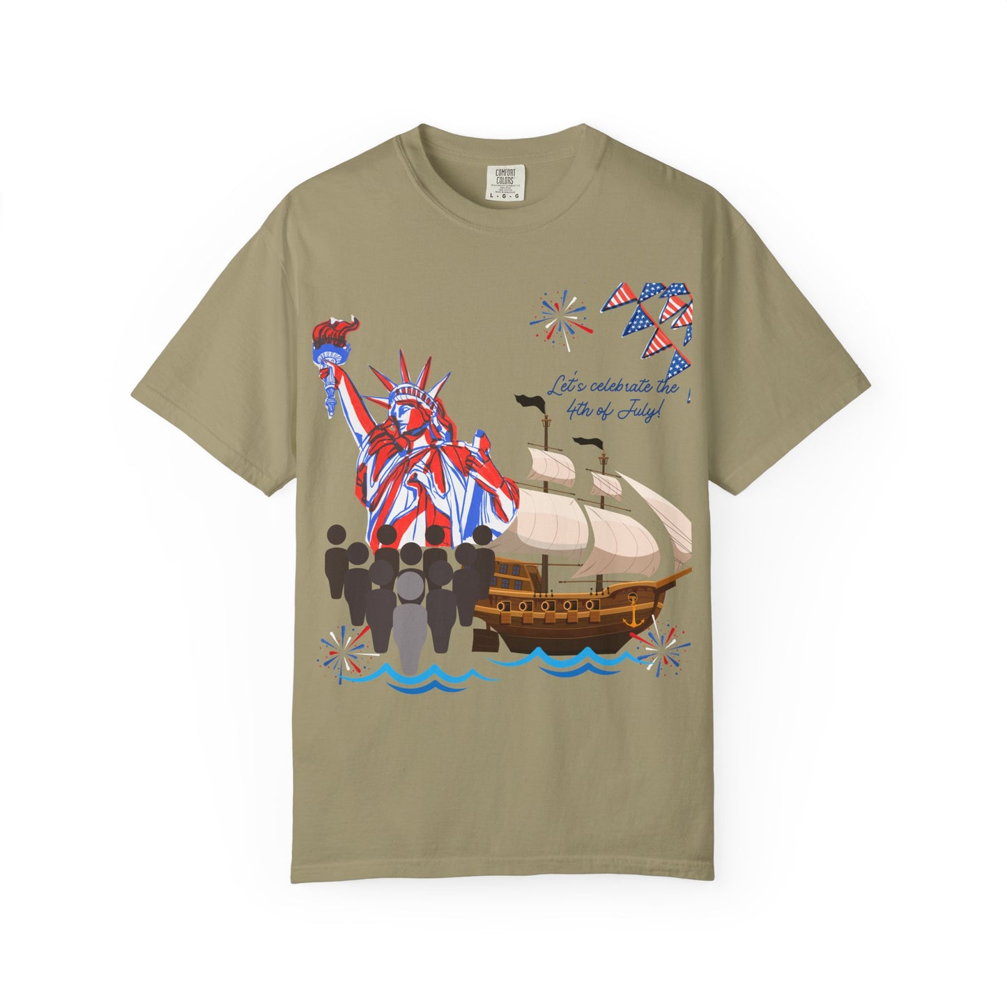 4th of July Patriotic Graphic T-Shirt, Unisex Independence Day Tee, Ship and Statue Art Tee, Summer BBQ Shirt, USA Celebration Top
