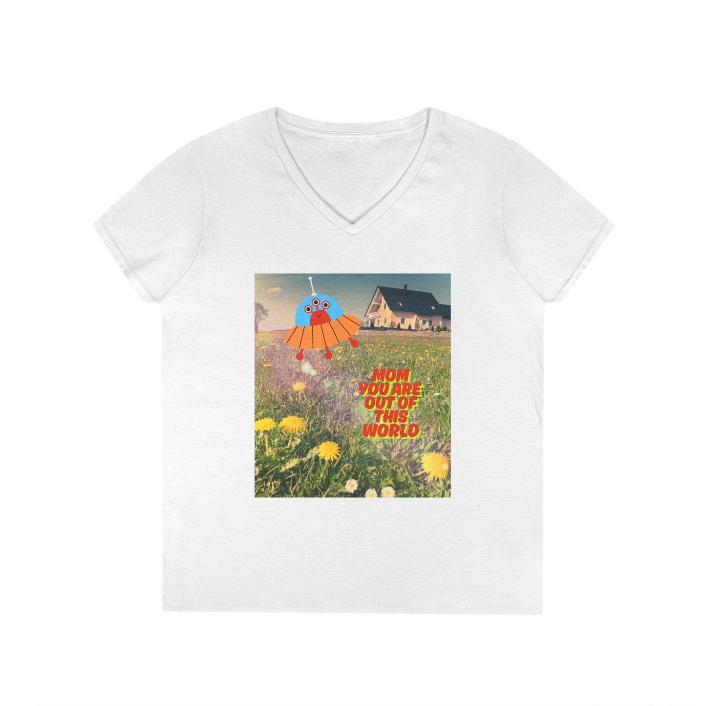 Out of This World Ladies' V-Neck T-Shirt with UFO Design