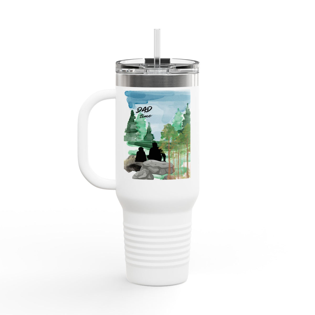 Dad Time 40oz Insulated Travel Mug – Scenic Nature Tumbler with Handle