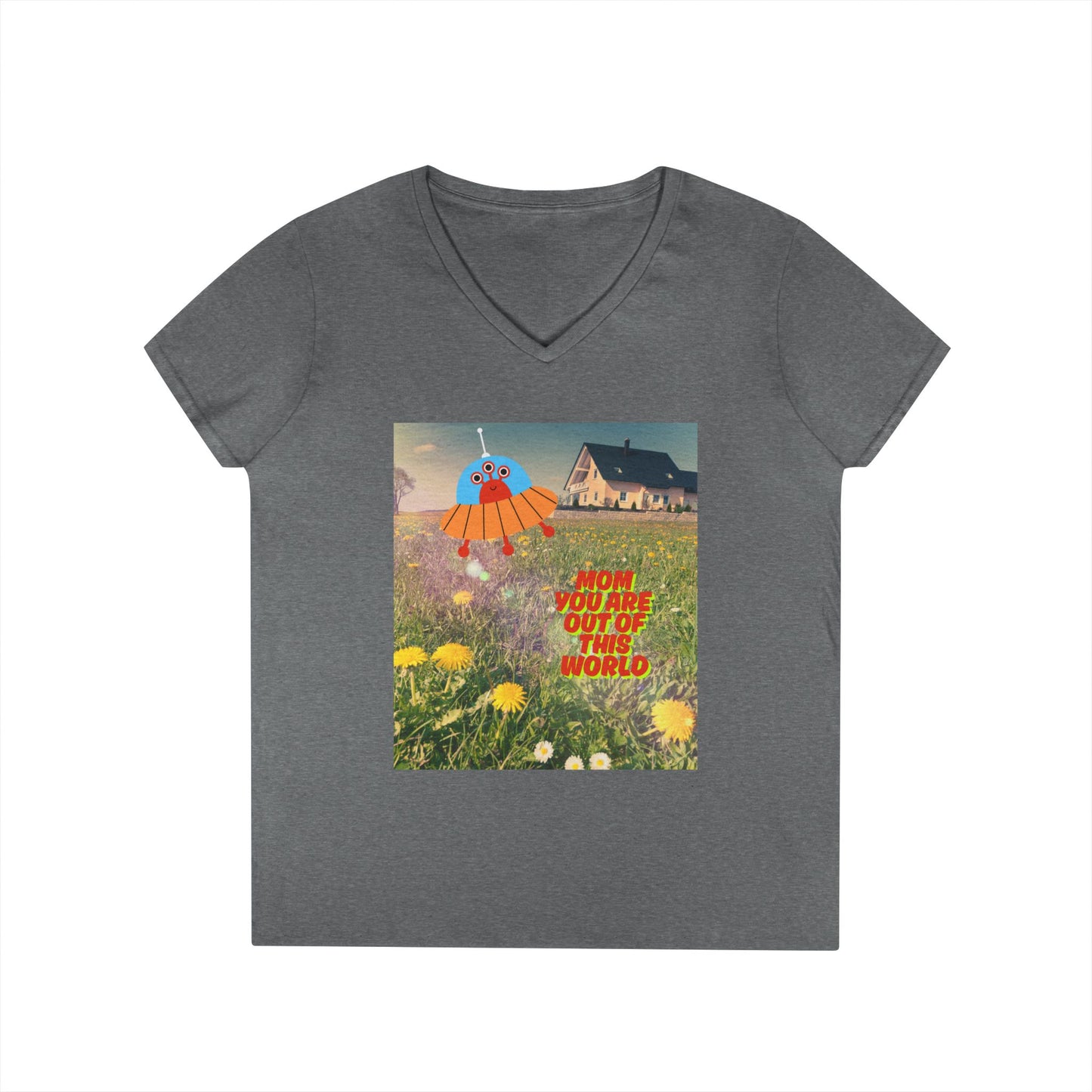 Out of This World Ladies' V-Neck T-Shirt with UFO Design