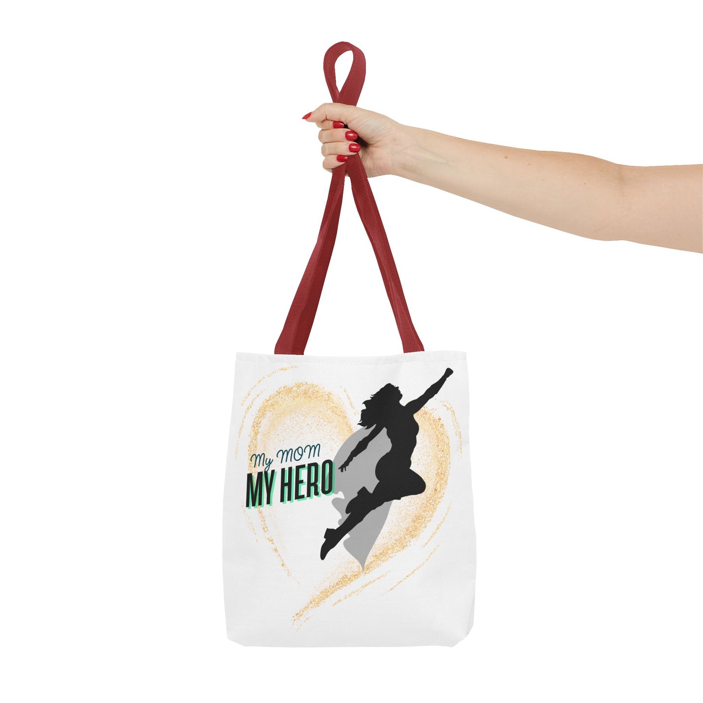 My Mom, My Hero Tote Bag - Heart Design for Mother's Day and Everyday Use