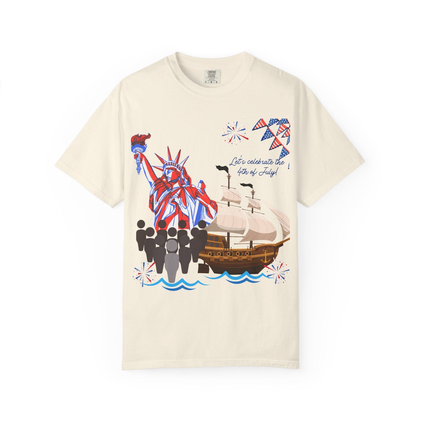 4th of July Patriotic Graphic T-Shirt, Unisex Independence Day Tee, Ship and Statue Art Tee, Summer BBQ Shirt, USA Celebration Top