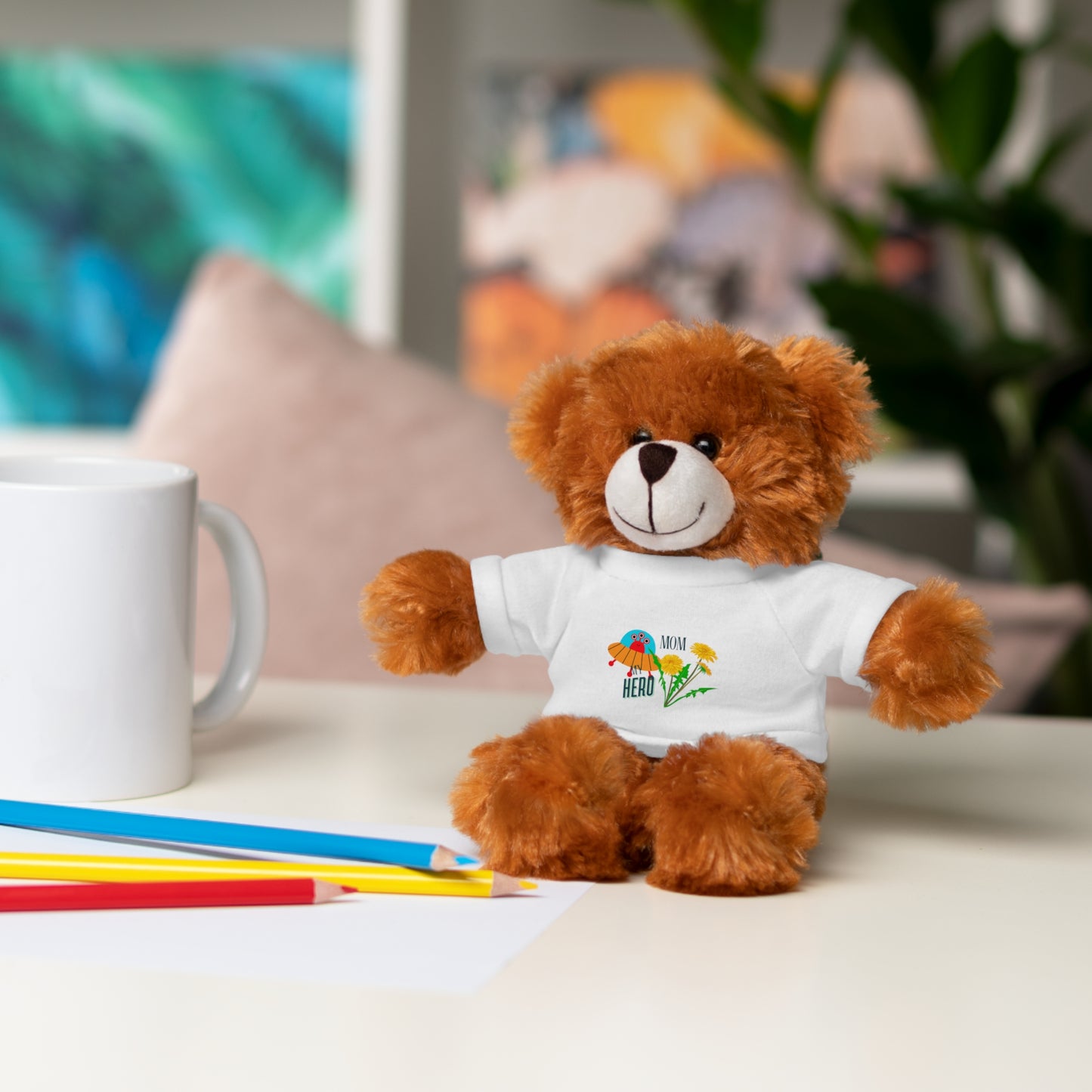 MOM is my Hero Stuffed Animal Tee Bear - Perfect Gift for Kids & Celebrations