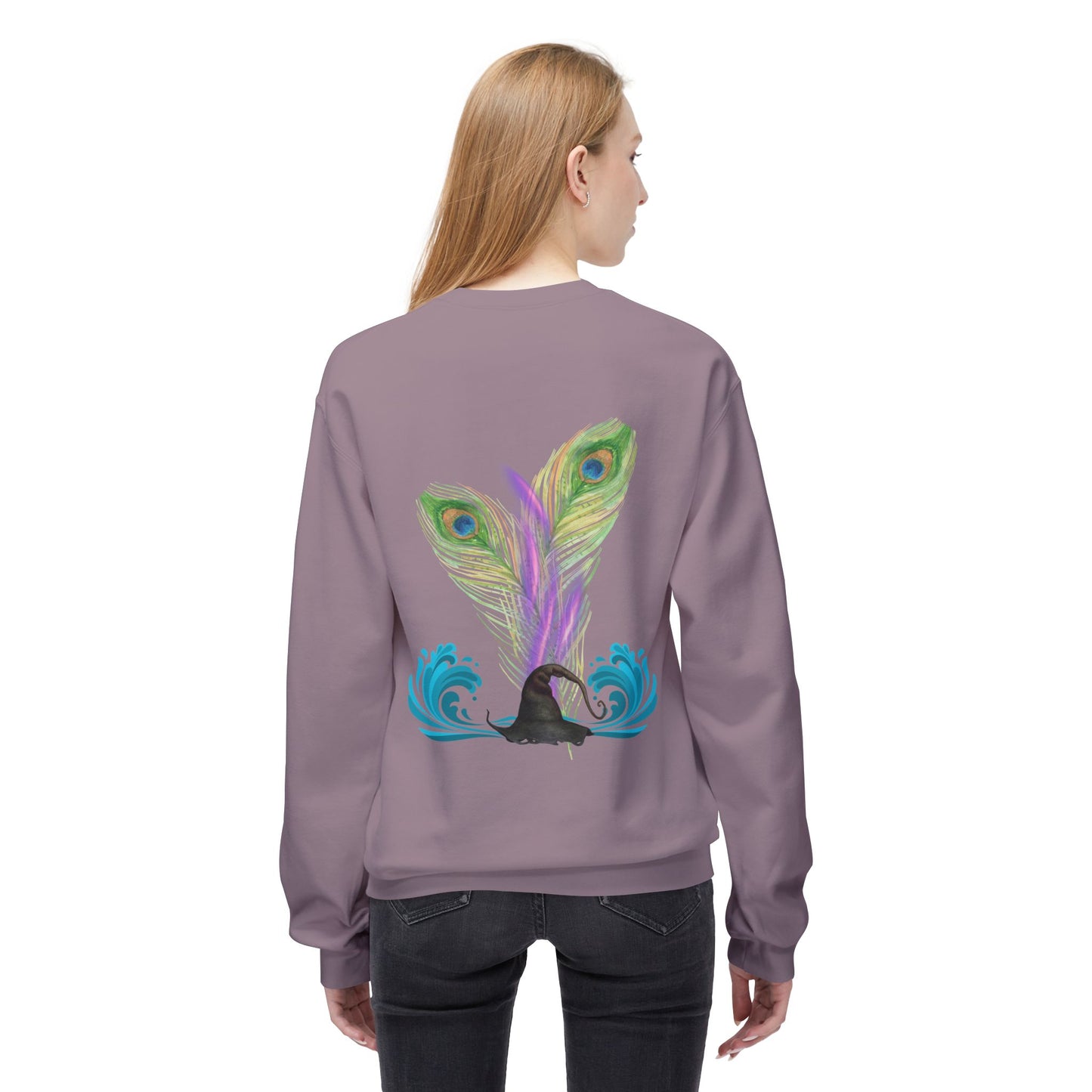 Hallowqueen Sweatshirt — Peacock Feather Witch Hat Halloween Crewneck