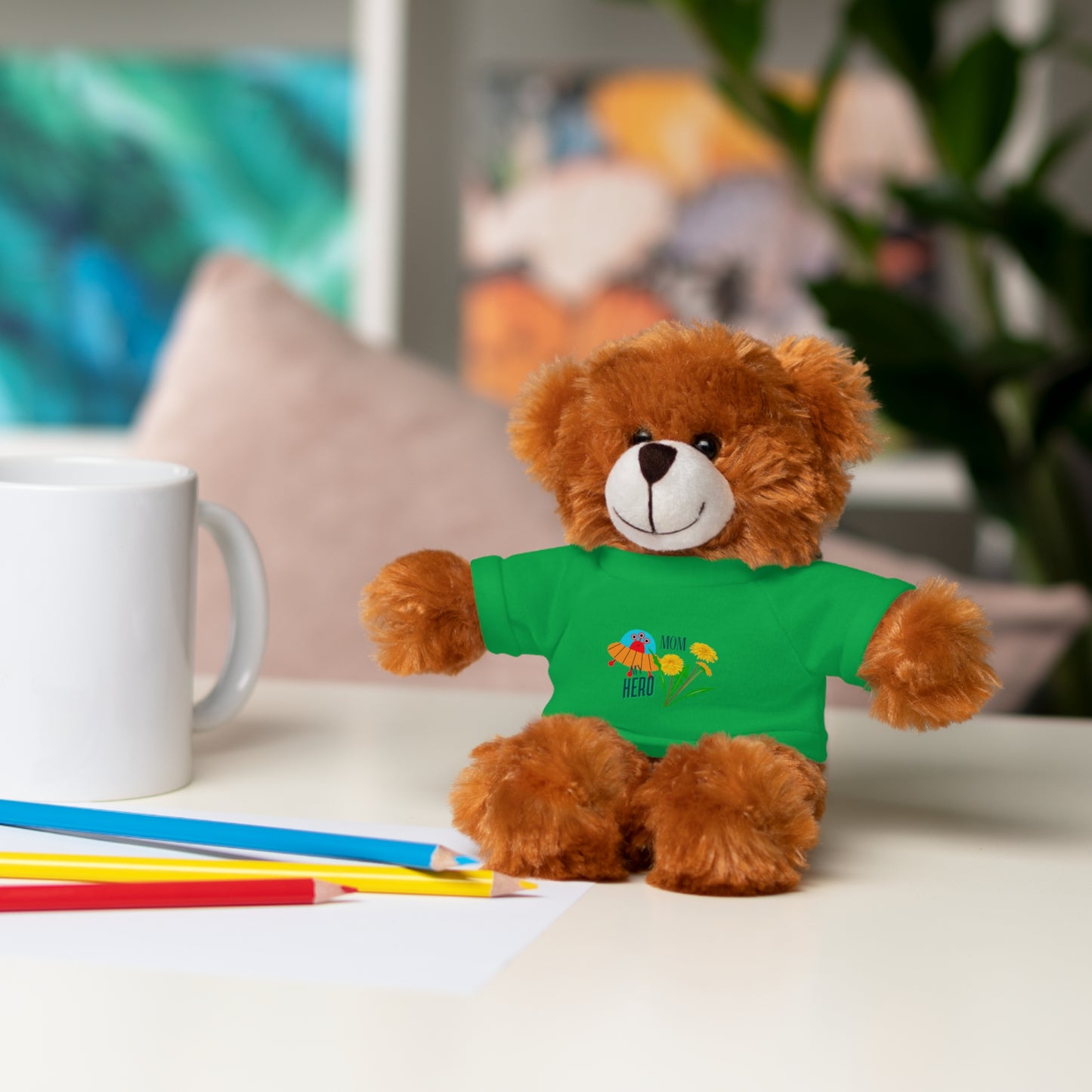 MOM is my Hero Stuffed Animal Tee Bear - Perfect Gift for Kids & Celebrations