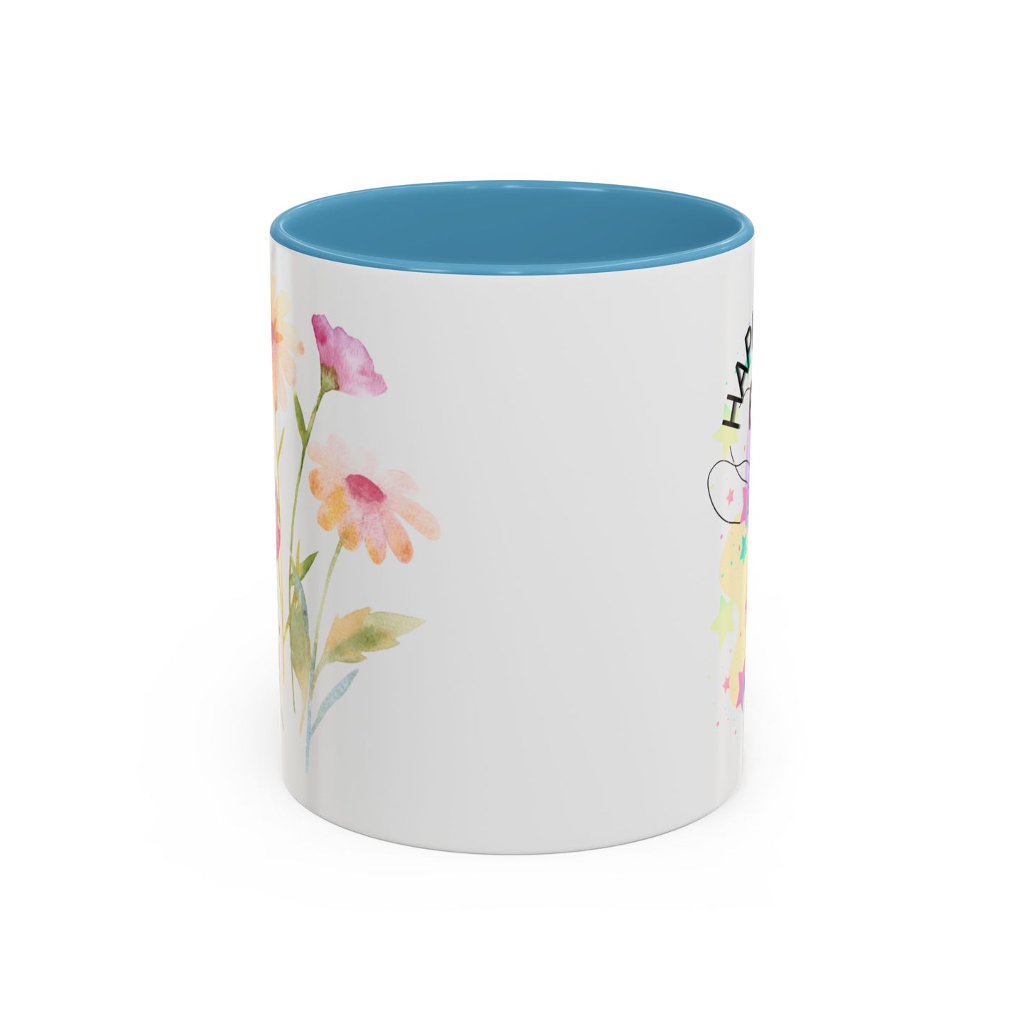 Happy Easter Floral Accent Coffee Mug - Celebrate Spring with Colorful Design