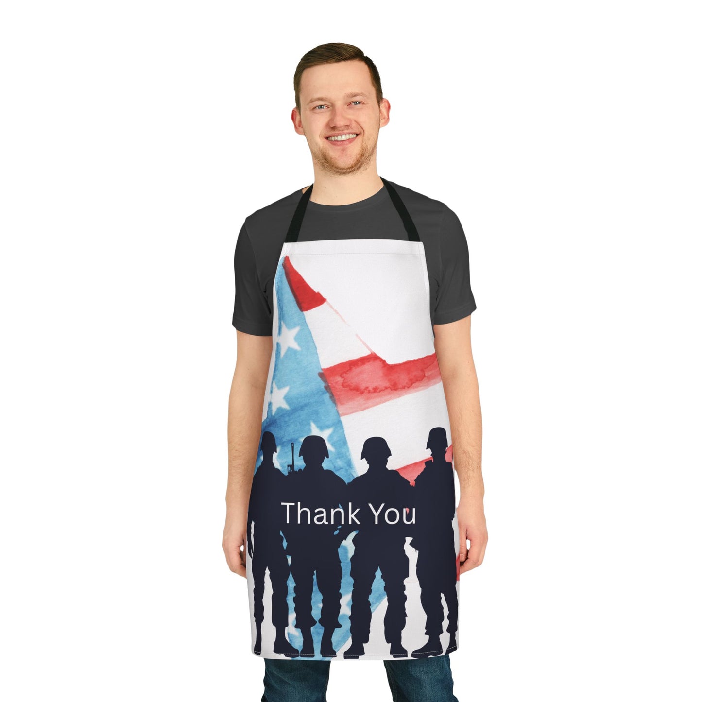 Patriotic 4th of July Apron with Thank You Design, 5-Color Straps, Perfect Gift for Veterans, Memorial Day, Independence Day, Cooking & BBQ