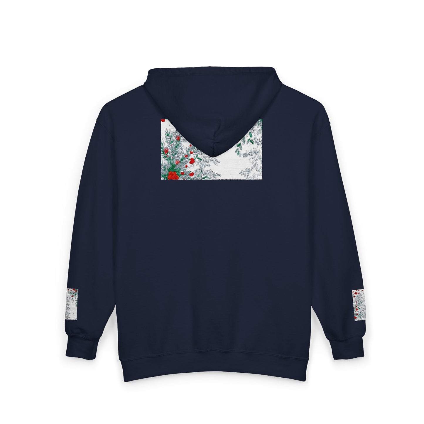 She Is as Deep As...Floral Snowfall Zip Hoodie — Holiday Red Berry Winter Design