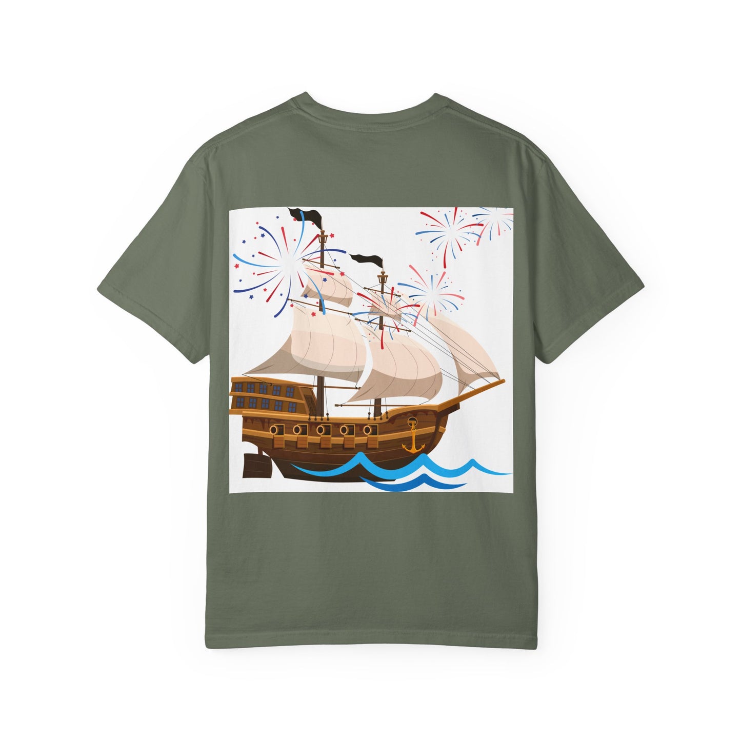 4th of July Patriotic Graphic T-Shirt, Unisex Independence Day Tee, Ship and Statue Art Tee, Summer BBQ Shirt, USA Celebration Top