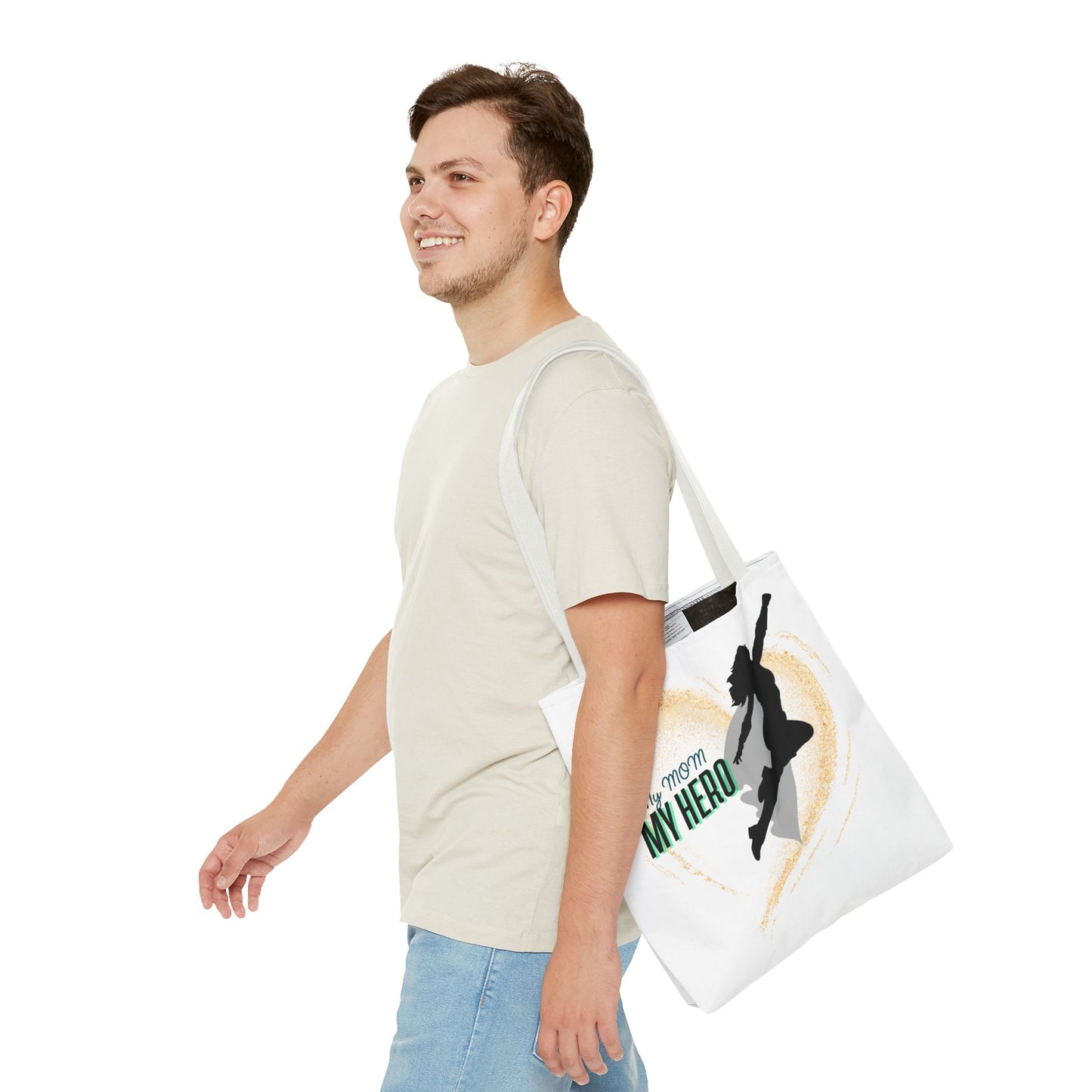 My Mom, My Hero Tote Bag - Heart Design for Mother's Day and Everyday Use