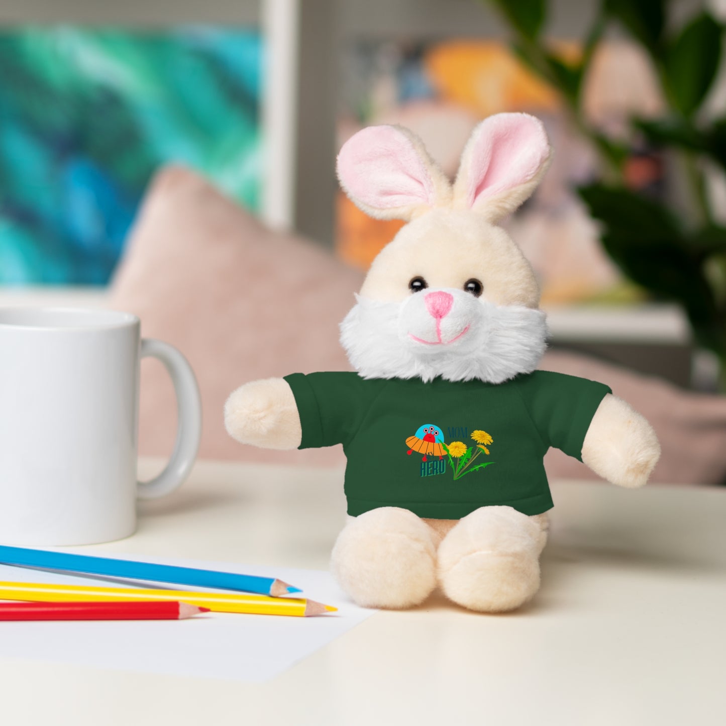 MOM is my Hero Stuffed Animal Tee Bear - Perfect Gift for Kids & Celebrations