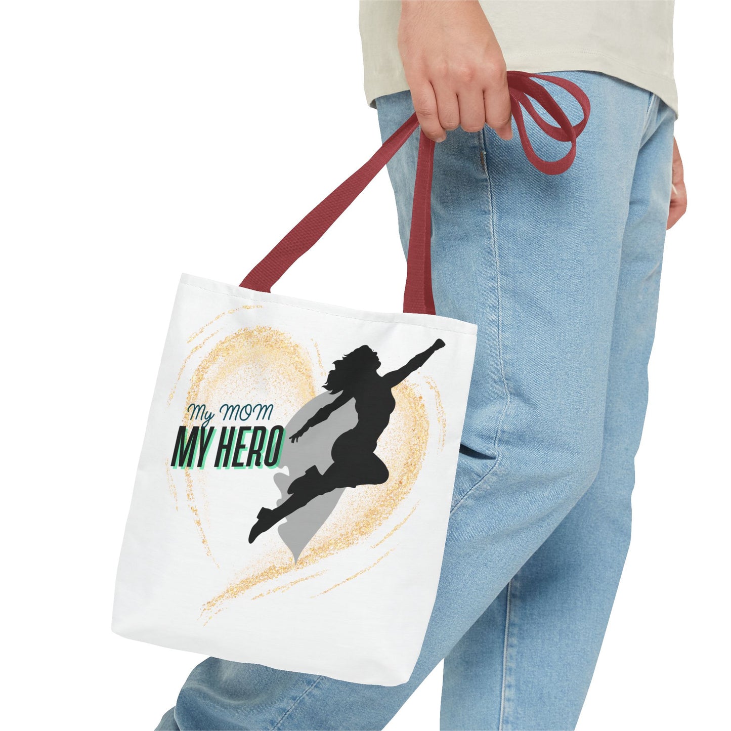 My Mom, My Hero Tote Bag - Heart Design for Mother's Day and Everyday Use