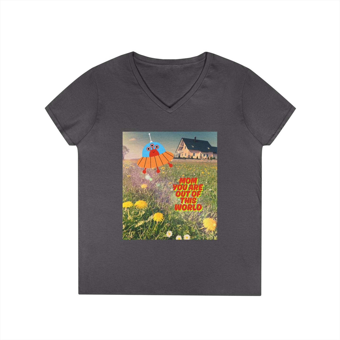 Out of This World Ladies' V-Neck T-Shirt with UFO Design