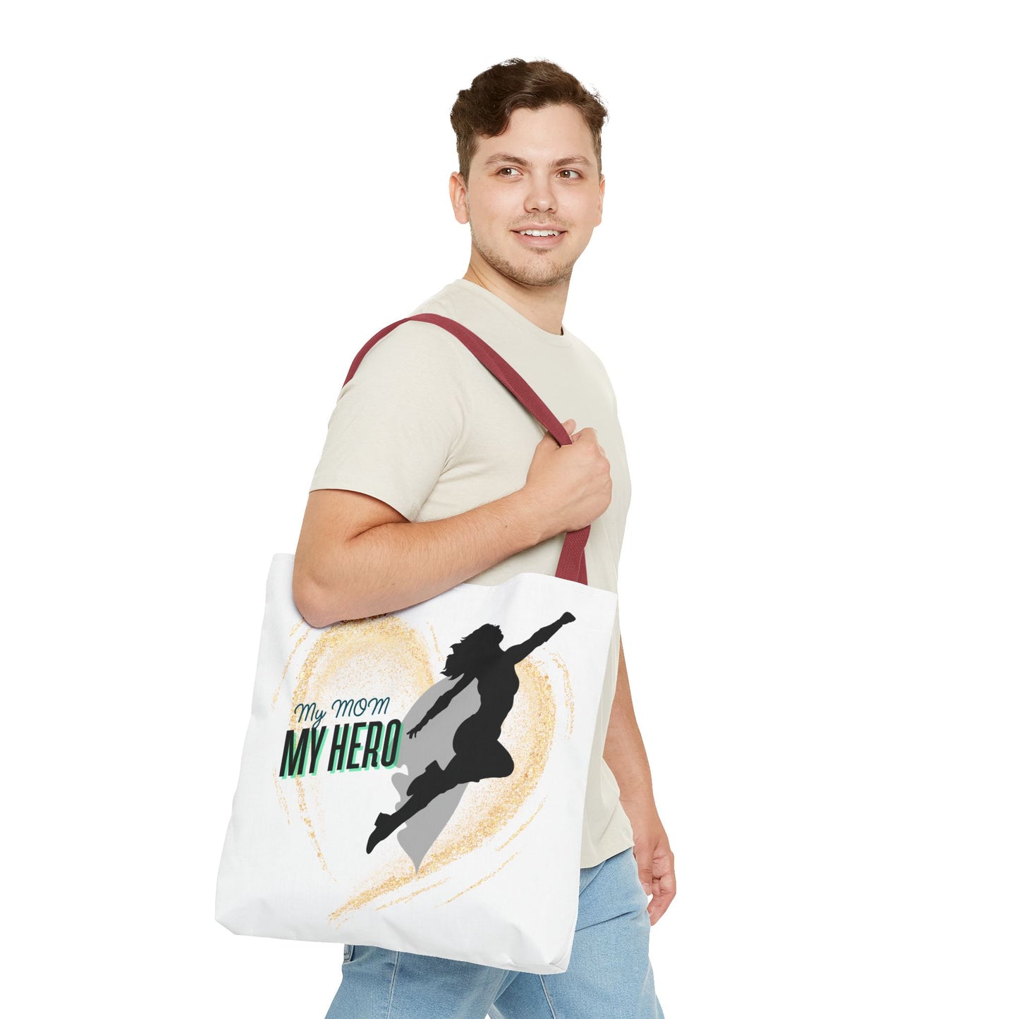 My Mom, My Hero Tote Bag - Heart Design for Mother's Day and Everyday Use