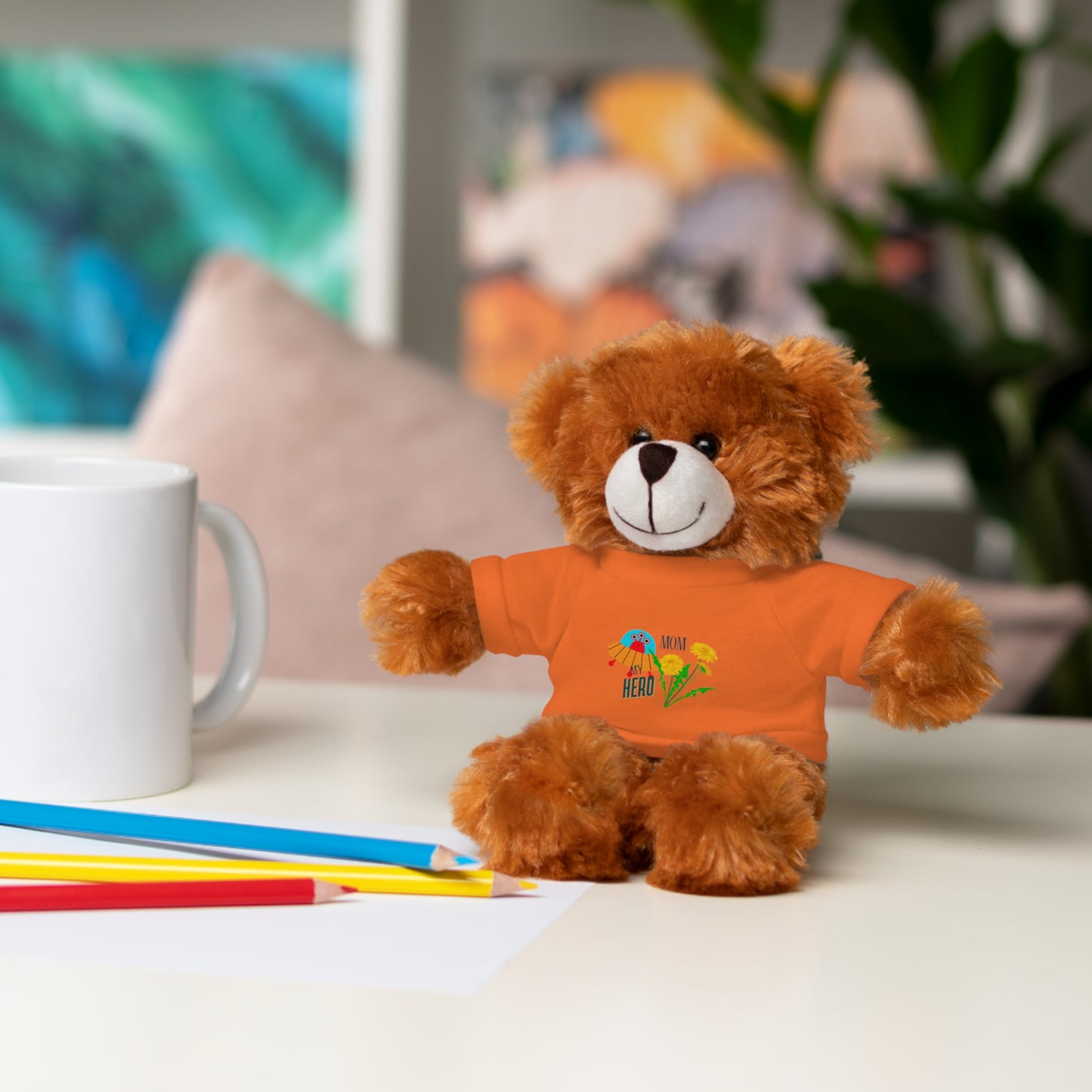 MOM is my Hero Stuffed Animal Tee Bear - Perfect Gift for Kids & Celebrations