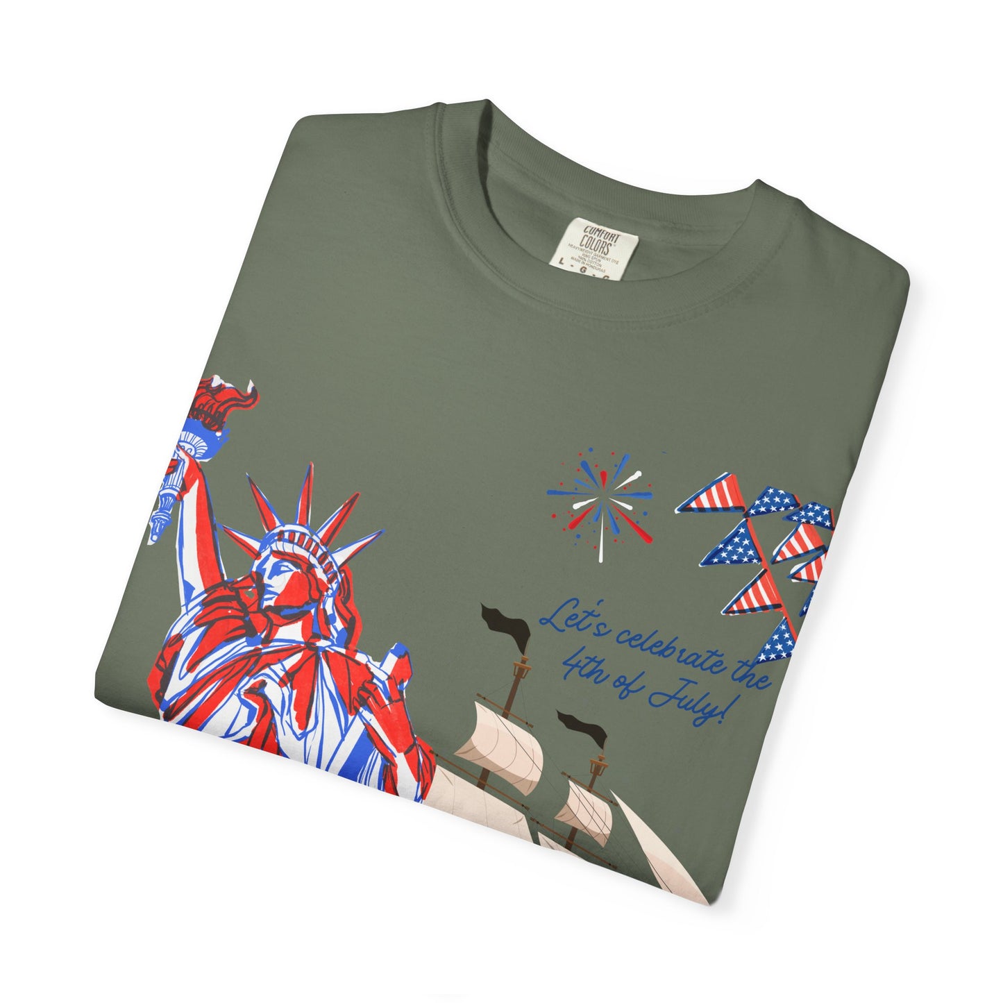 4th of July Patriotic Graphic T-Shirt, Unisex Independence Day Tee, Ship and Statue Art Tee, Summer BBQ Shirt, USA Celebration Top