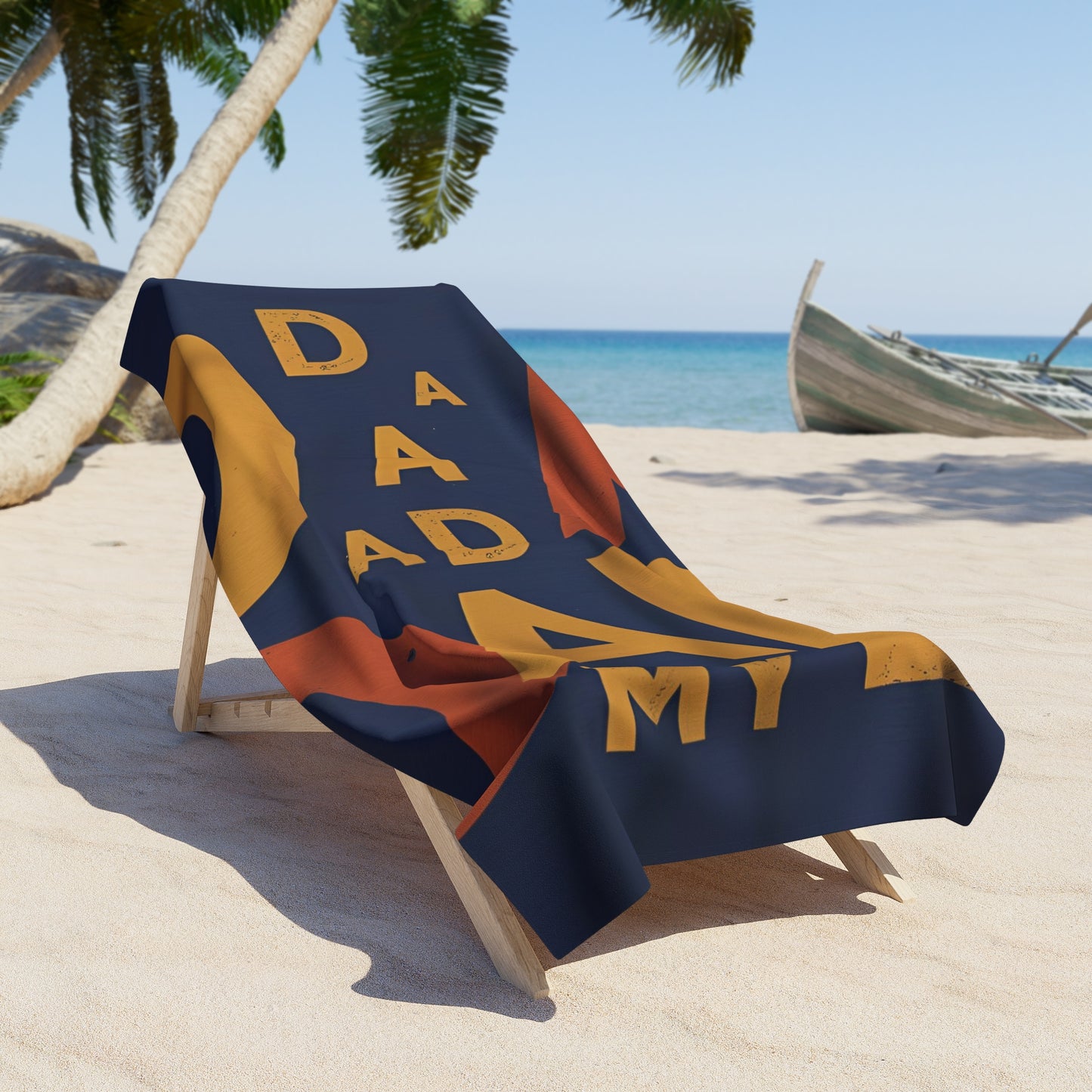 Retro Dad Bold Lettering Beach Towel — Navy & Orange Father’s Day Gift