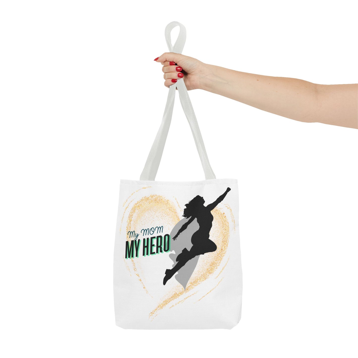 My Mom, My Hero Tote Bag - Heart Design for Mother's Day and Everyday Use