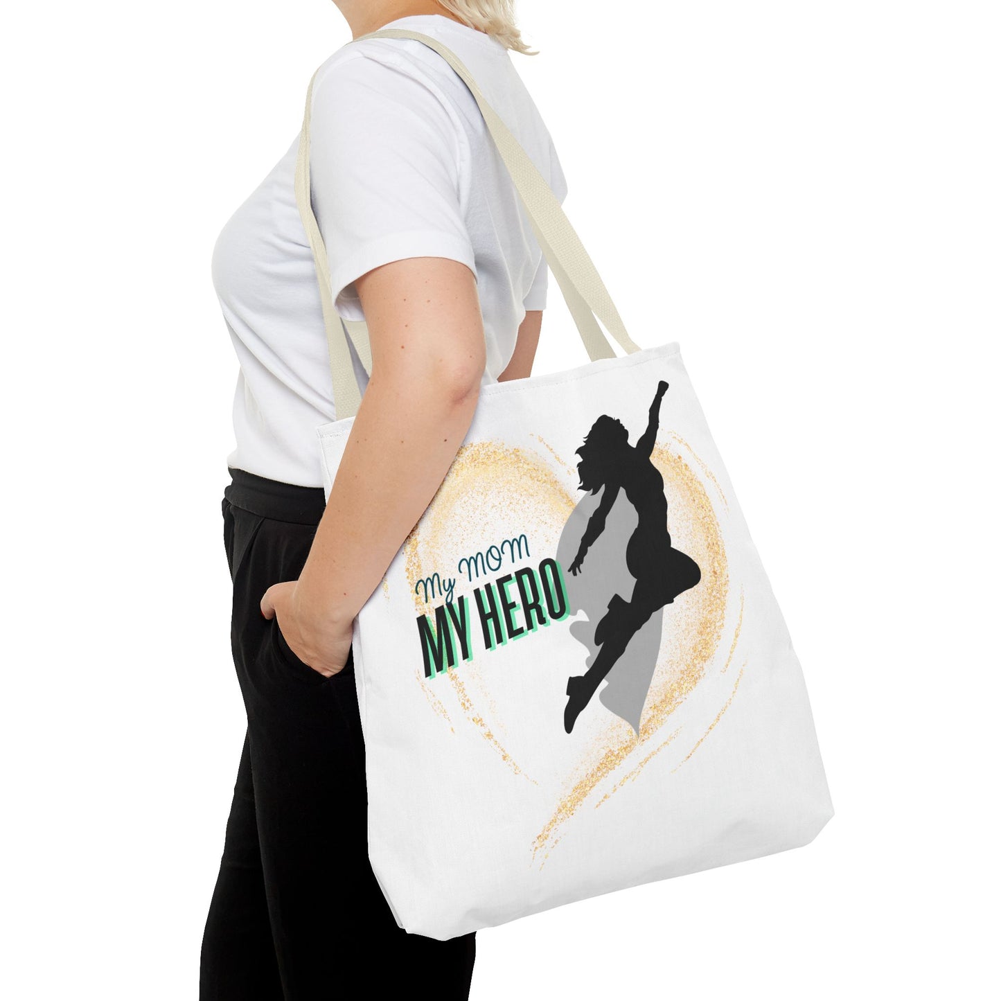 My Mom, My Hero Tote Bag - Heart Design for Mother's Day and Everyday Use