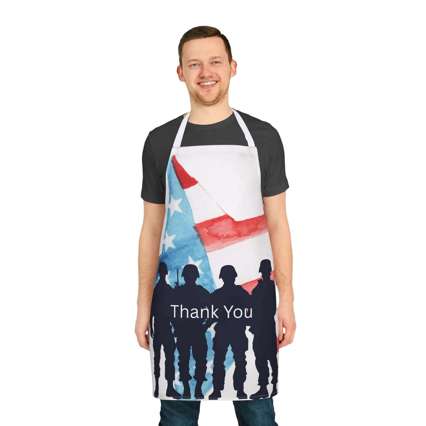 Patriotic 4th of July Apron with Thank You Design, 5-Color Straps, Perfect Gift for Veterans, Memorial Day, Independence Day, Cooking & BBQ