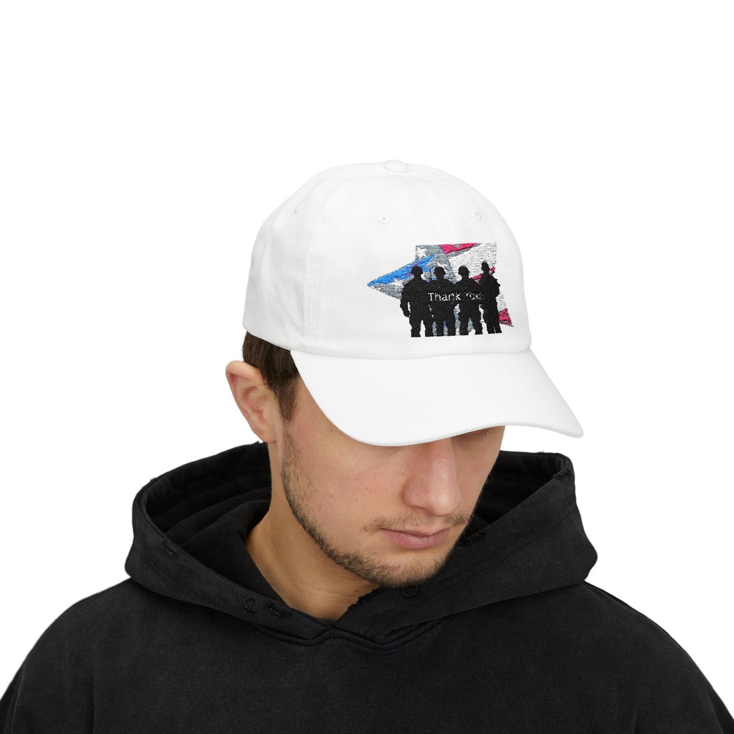 Patriotic Thank You Dad Cap - Adjustable White Baseball Hat, Gift for Dads, Memorial Day, Father's Day, Everyday Wear