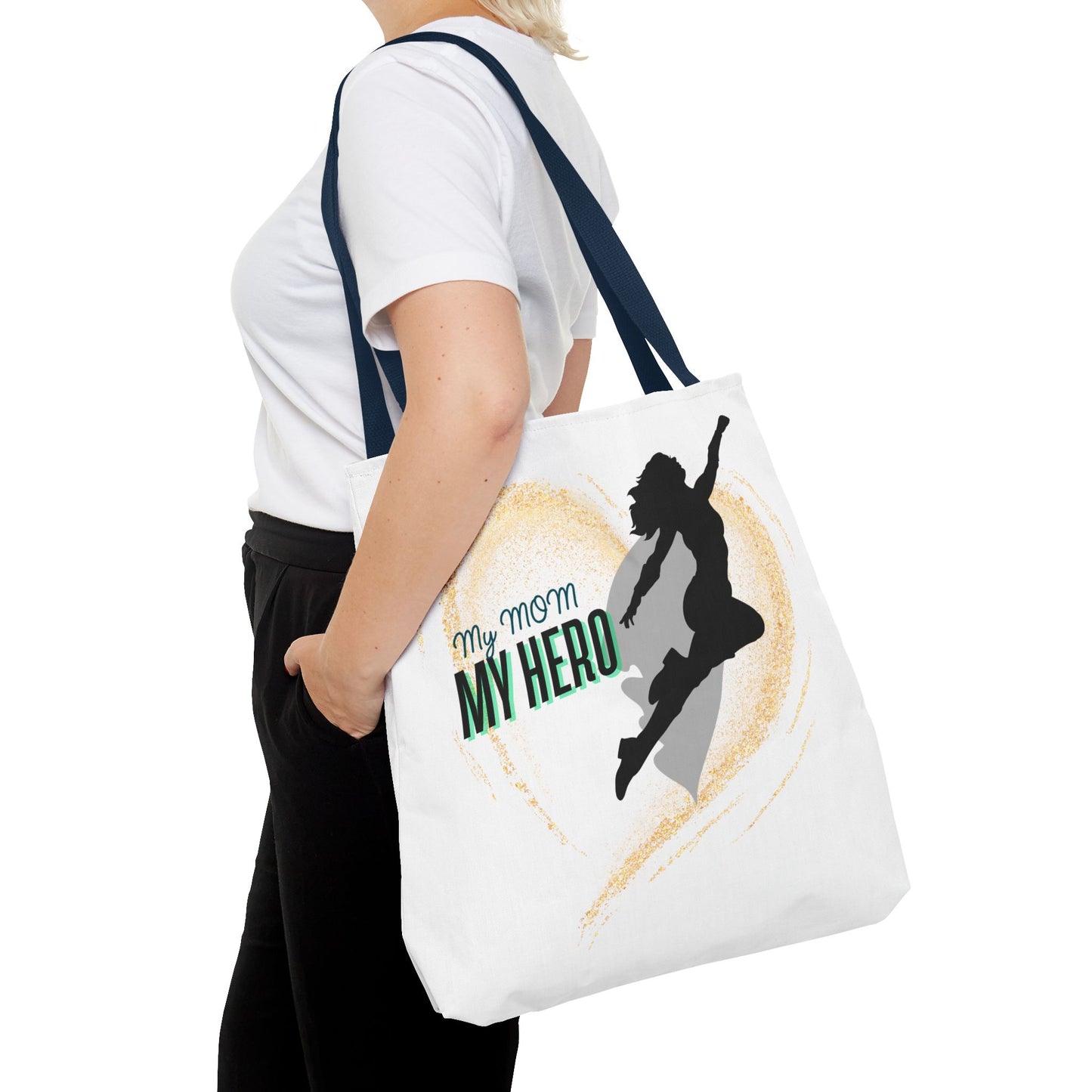 My Mom, My Hero Tote Bag - Heart Design for Mother's Day and Everyday Use