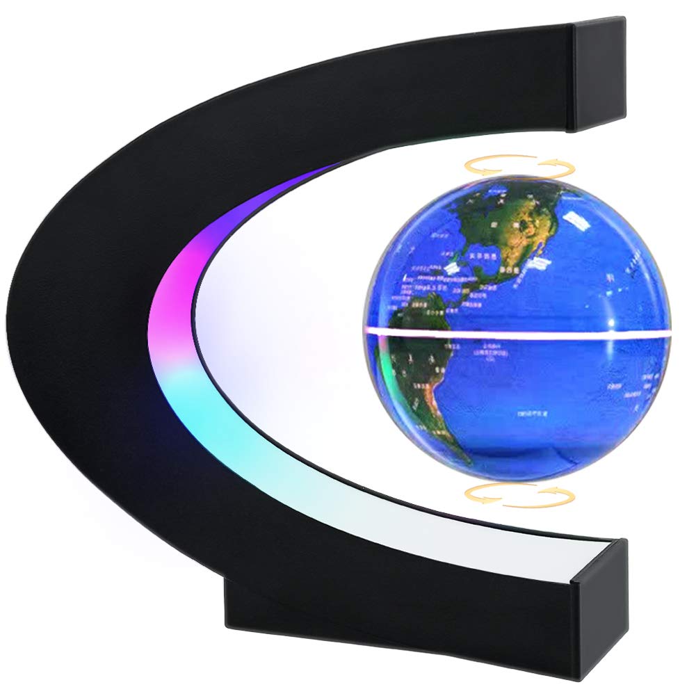 Magnetic Levitating Globe with LED Light, Cool Tech Gift for Men Father Boys and Girls, Birthday Gifts for Kids, Floating Globes World Desk Gadget Decor in Office Home Display (Silver)
