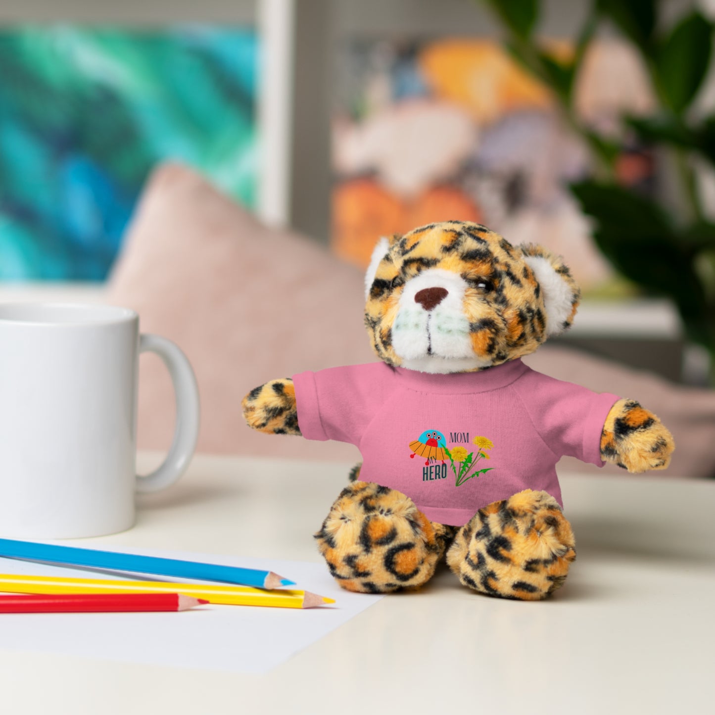 MOM is my Hero Stuffed Animal Tee Bear - Perfect Gift for Kids & Celebrations