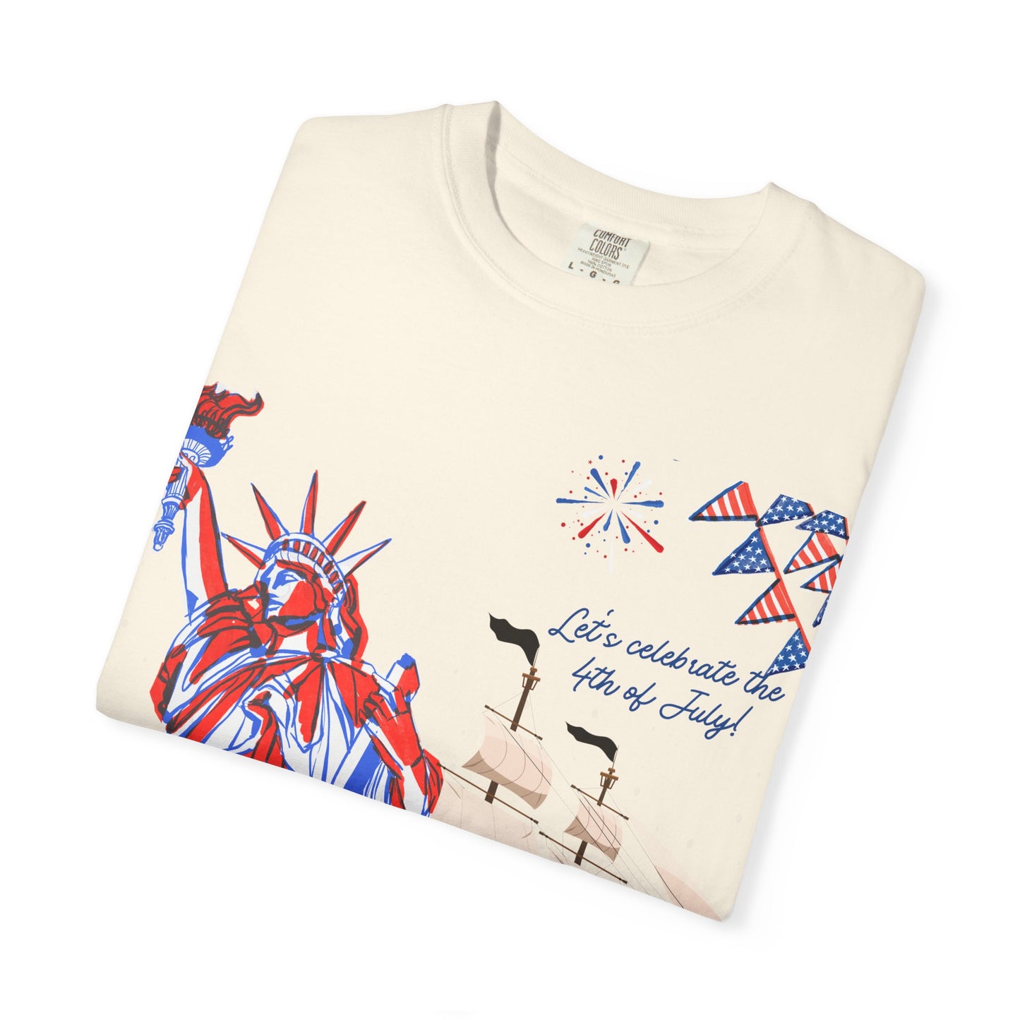 4th of July Patriotic Graphic T-Shirt, Unisex Independence Day Tee, Ship and Statue Art Tee, Summer BBQ Shirt, USA Celebration Top