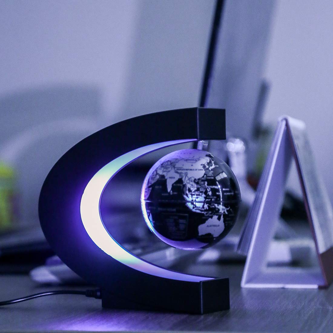 Magnetic Levitating Globe with LED Light, Cool Tech Gift for Men Father Boys and Girls, Birthday Gifts for Kids, Floating Globes World Desk Gadget Decor in Office Home Display (Silver)