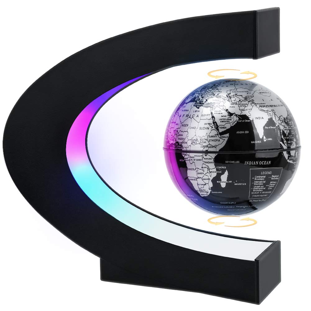 Magnetic Levitating Globe with LED Light, Cool Tech Gift for Men Father Boys and Girls, Birthday Gifts for Kids, Floating Globes World Desk Gadget Decor in Office Home Display (Silver)