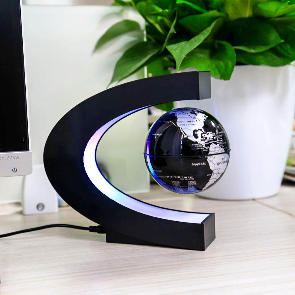 Magnetic Levitating Globe with LED Light, Cool Tech Gift for Men Father Boys and Girls, Birthday Gifts for Kids, Floating Globes World Desk Gadget Decor in Office Home Display (Silver)