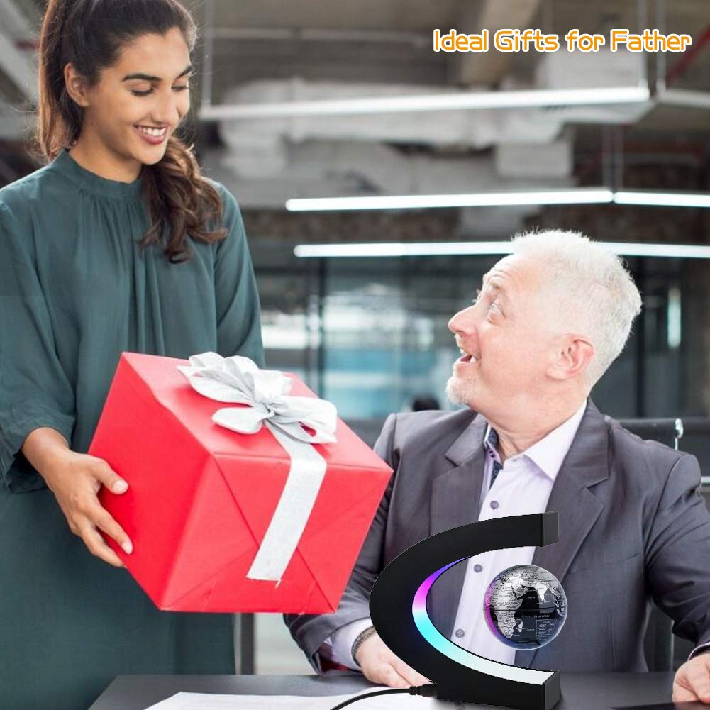 Magnetic Levitating Globe with LED Light, Cool Tech Gift for Men Father Boys and Girls, Birthday Gifts for Kids, Floating Globes World Desk Gadget Decor in Office Home Display (Silver)