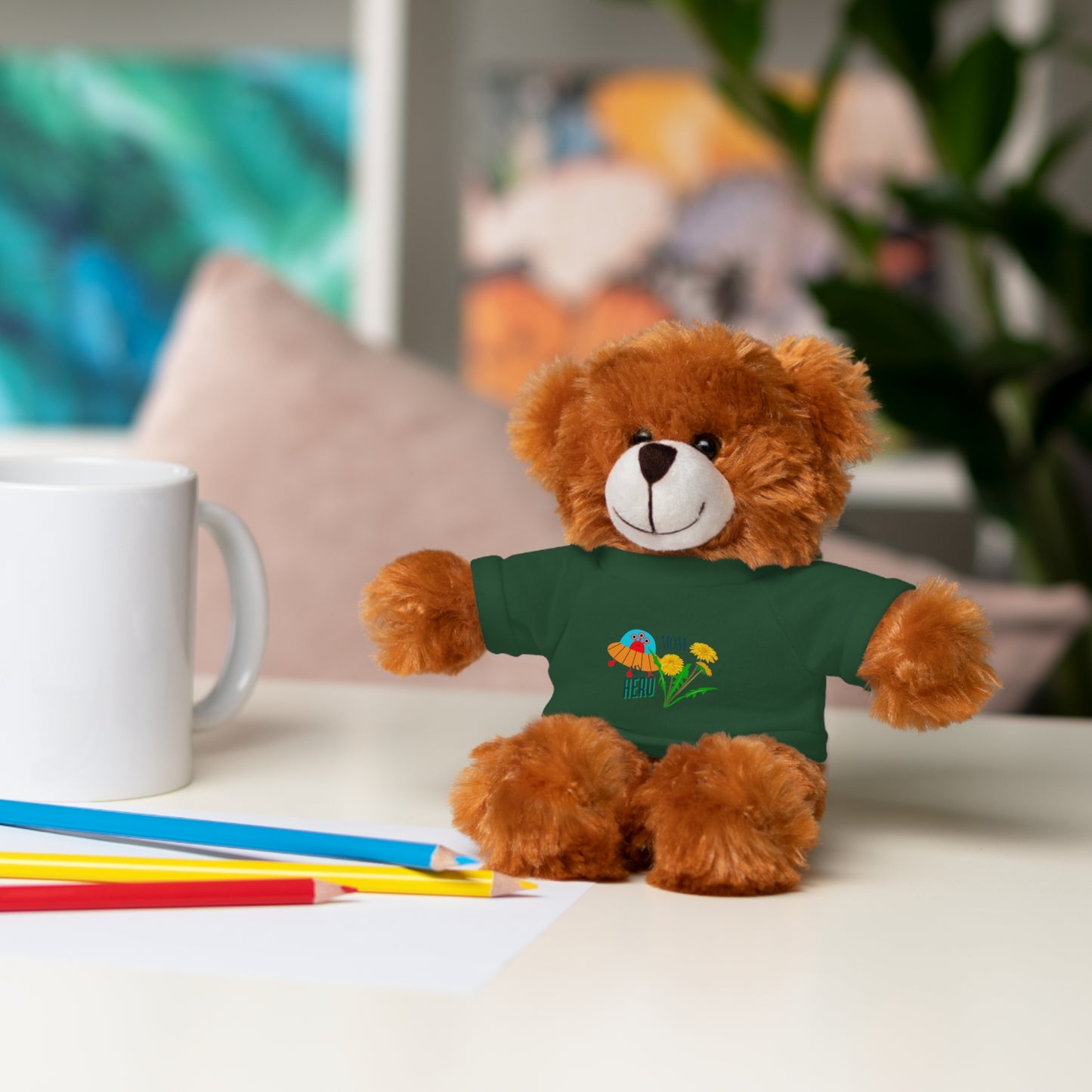 MOM is my Hero Stuffed Animal Tee Bear - Perfect Gift for Kids & Celebrations