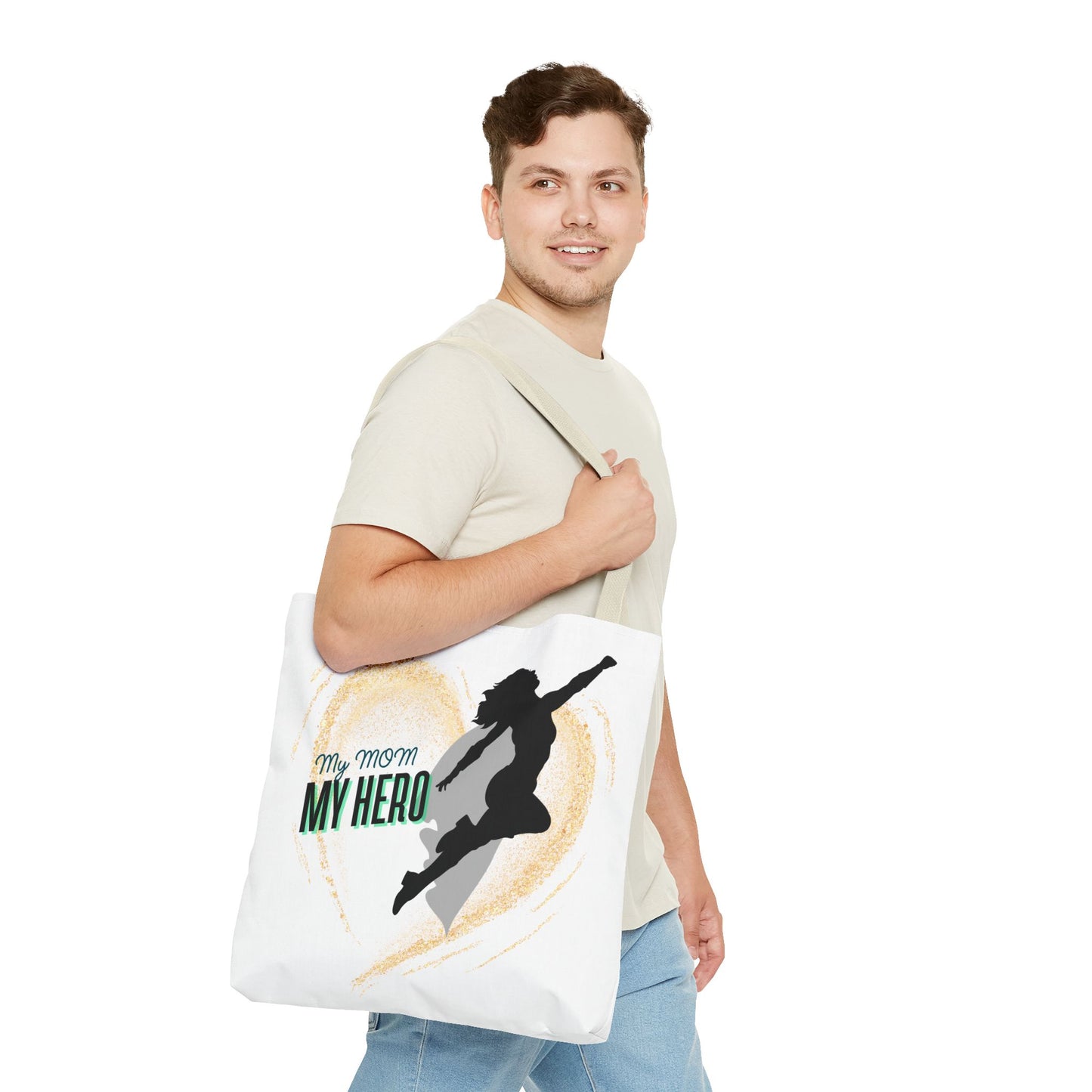 My Mom, My Hero Tote Bag - Heart Design for Mother's Day and Everyday Use
