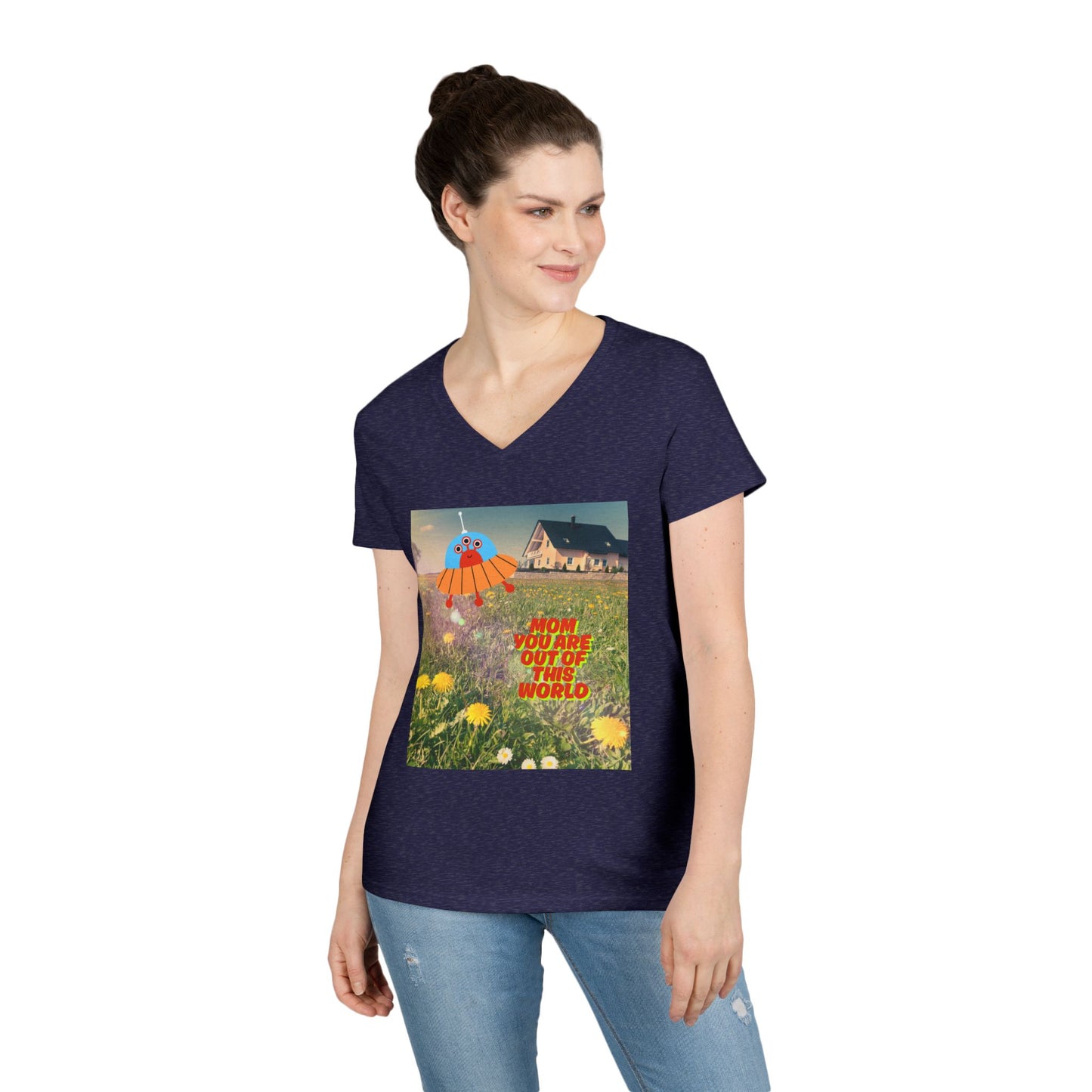 Out of This World Ladies' V-Neck T-Shirt with UFO Design