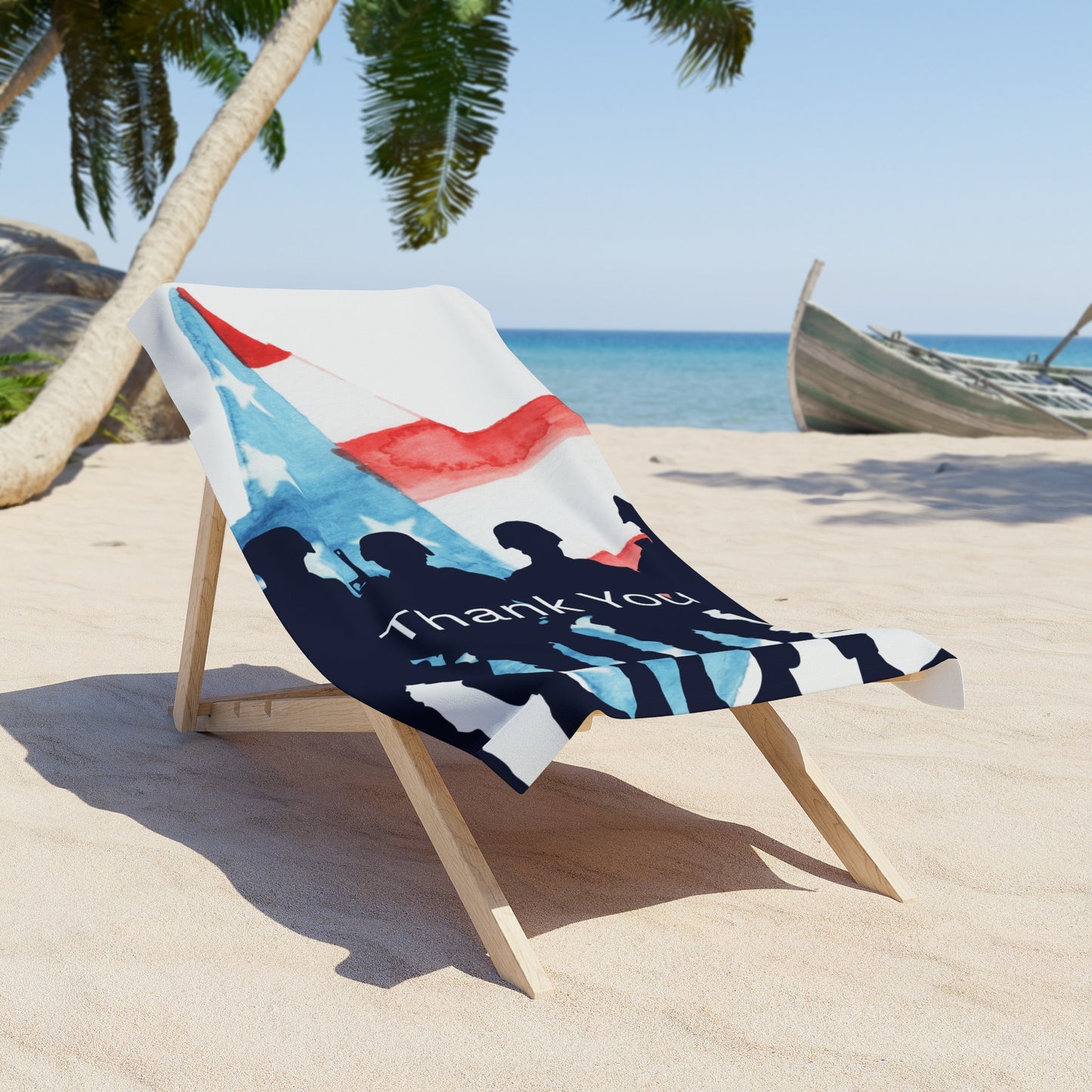 Thank You Patriotic Beach Towel - Gift for Veterans, Red White Blue Towel, Beach Essential, Poolside Fun