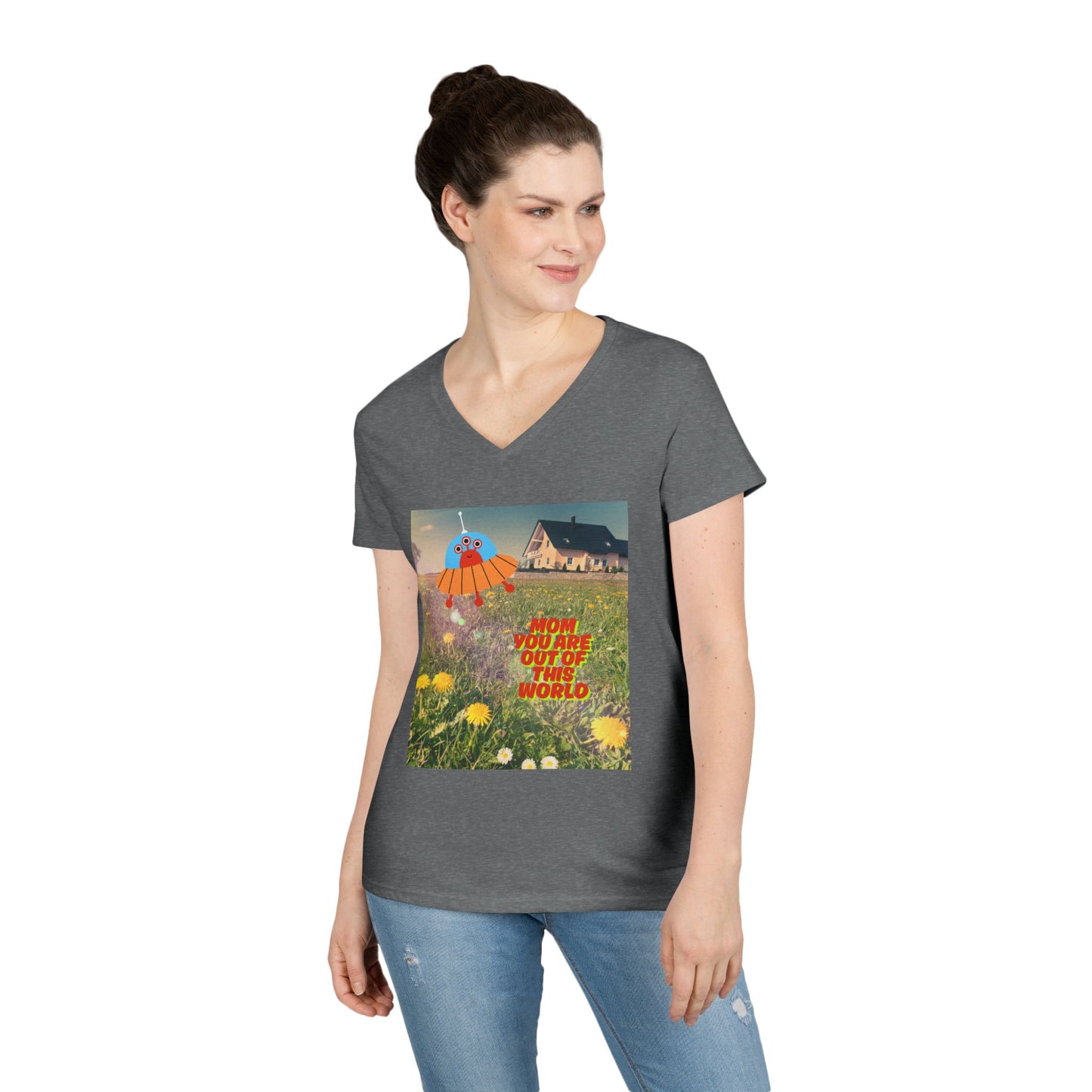 Out of This World Ladies' V-Neck T-Shirt with UFO Design